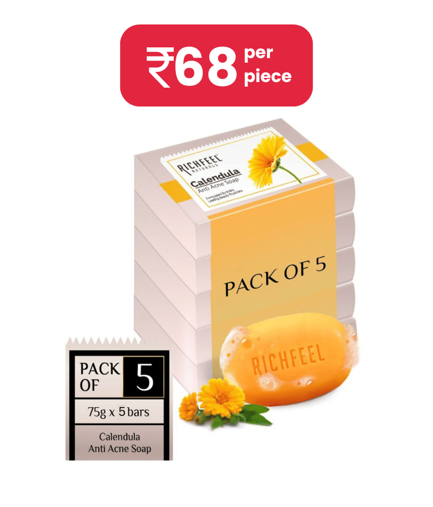 Richfeel Antibacterial Calendula Acne Soap for Normal Skin ( Pack of 5 )