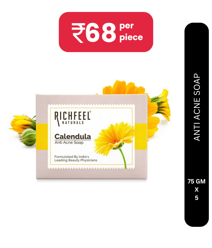 Richfeel Calendula Anti Acne Soap 75 G Pack of 5 | Removes Tan| Skin Brightening| Reduces Marks & Blemishes Richfeel Calendula Anti Acne Soap 75 G Pack of 5 | Removes Tan| Skin Brightening| Reduces Marks & Blemishes