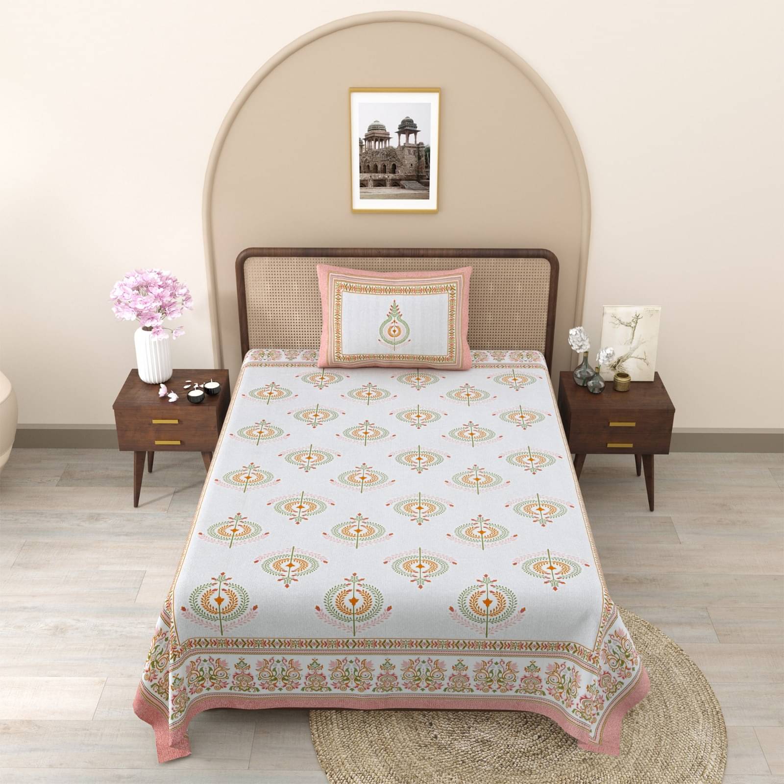 Shubastik Cotton 1 Single Bedsheet with 1 Pillow Cover ( Peach ) Shubastik Cotton 1 Single Bedsheet with 1 Pillow Cover ( Peach )