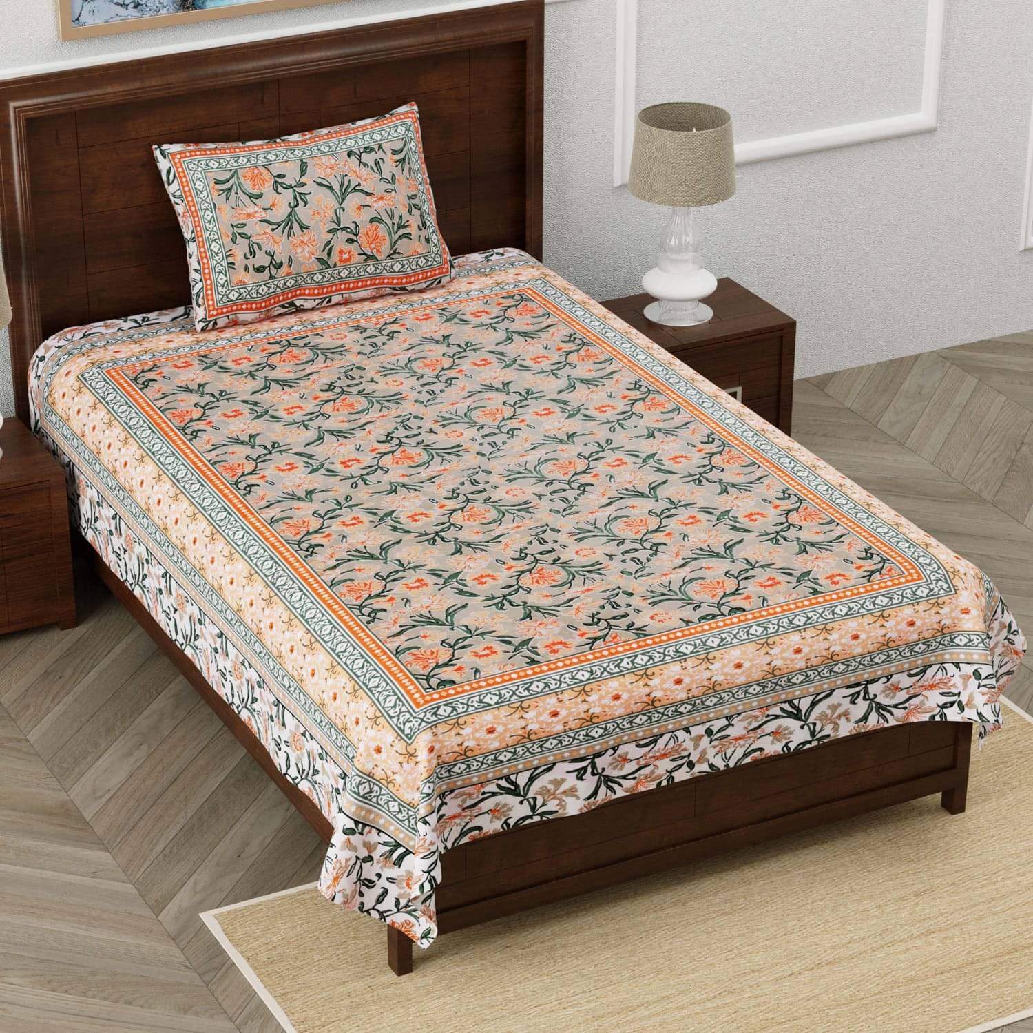     			Shubastik Cotton 1 Single Bedsheet with 1 Pillow Cover ( Orange )