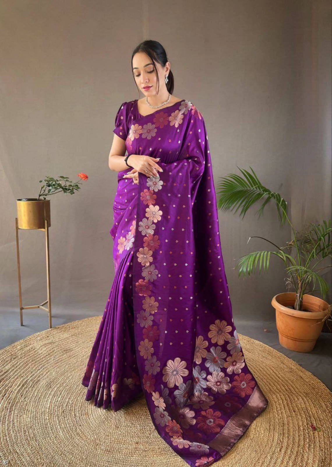 Sitanjali Silk Blend Self Design Saree With Unstitched Blouse Piece ( Purple ) Sitanjali Silk Blend Self Design Saree With Unstitched Blouse Piece ( Purple )