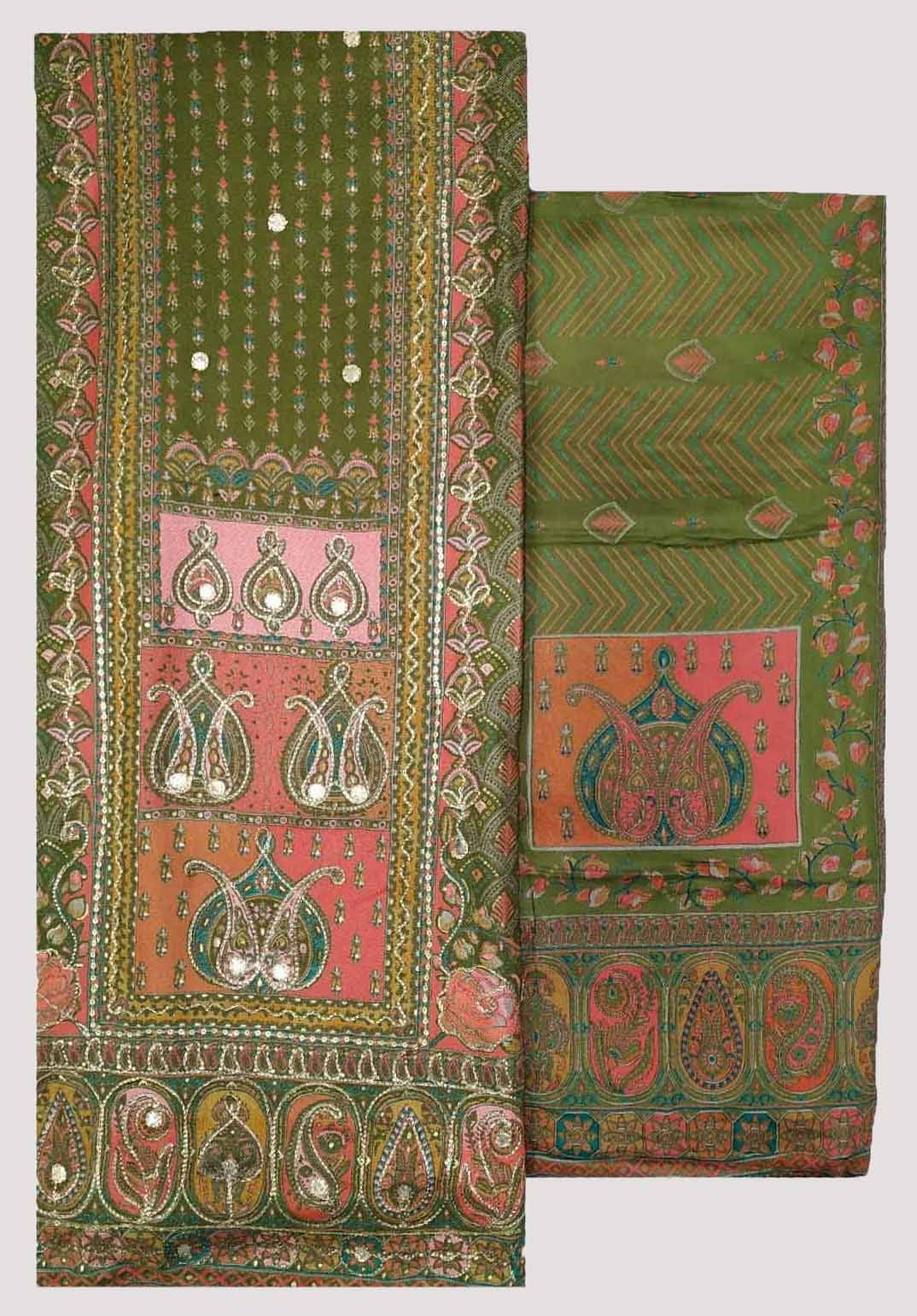     			Soul Essence Unstitched Woollen Embroidered Dress Material - Green ( Pack of 1 )