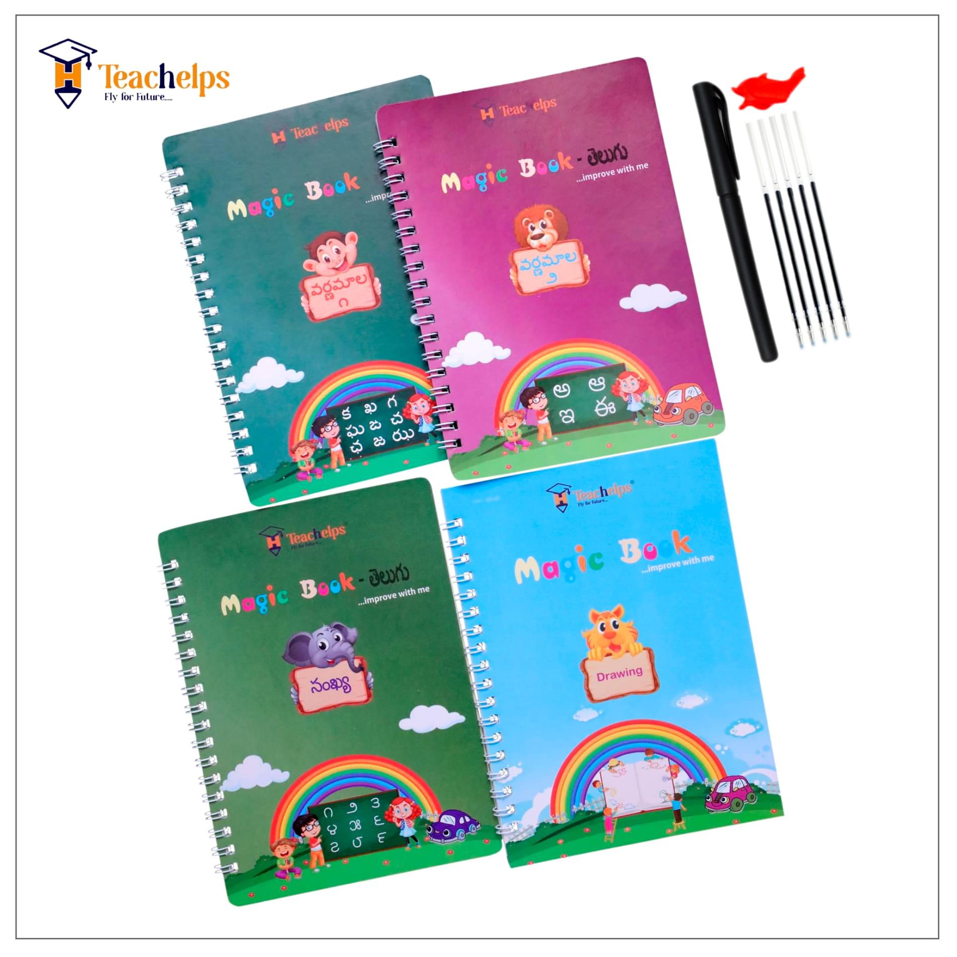 Telugu Magic Book Set - 4 Books - 1 Pen Set - Reusable     			Telugu Magic Book Set - 4 Books - 1 Pen Set - Reusable