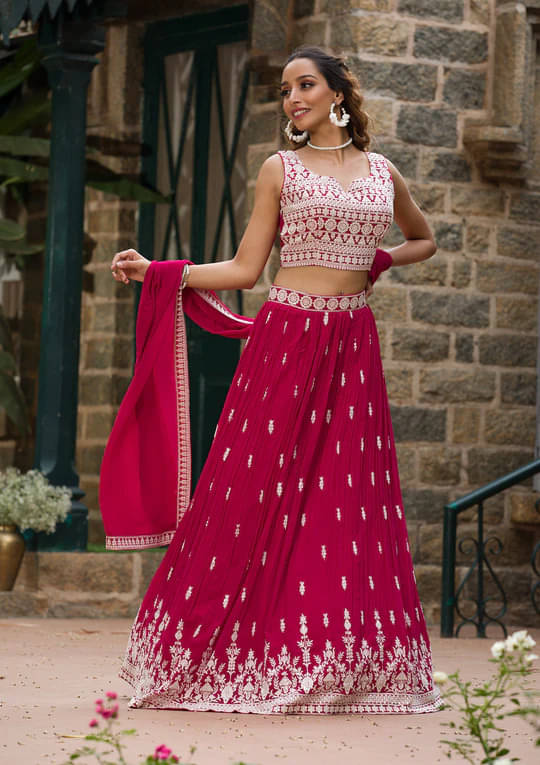 Trijal Fab Pink Georgette Circular Semi Stitched Lehenga Single Trijal Fab Pink Georgette Circular Semi Stitched Lehenga Single