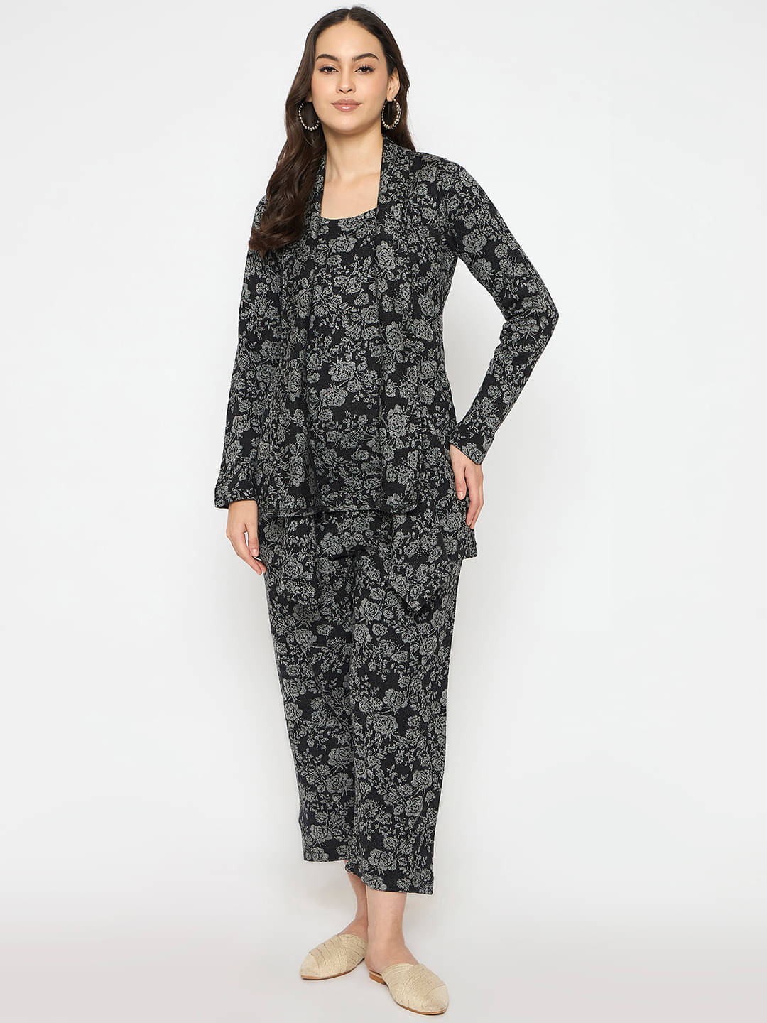     			VIAZAA Women Self Design Top With Trousers Co-Ord Set ( Black )