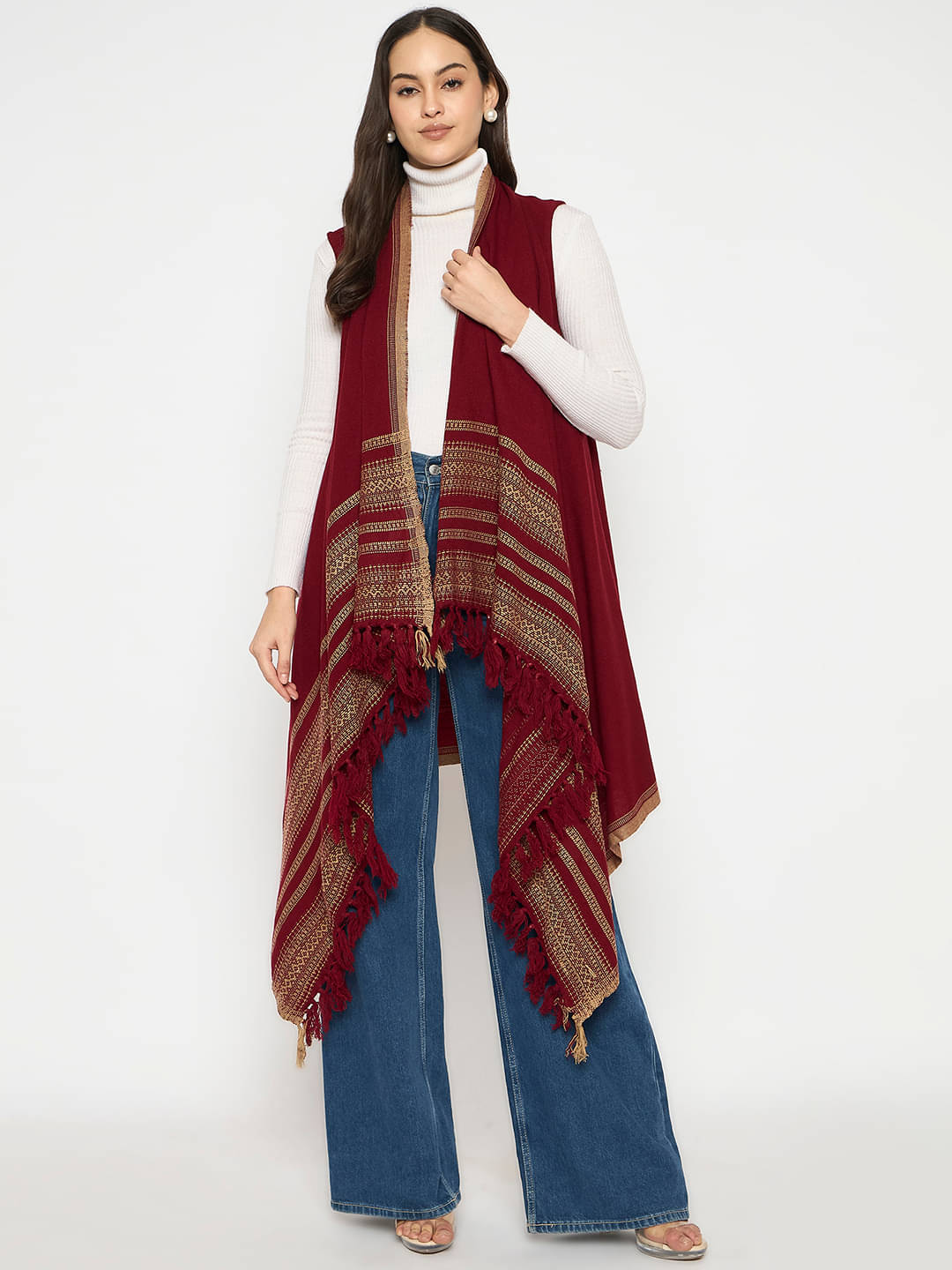     			VIAZAA Cotton Women's Shrugs - Maroon ( Single )