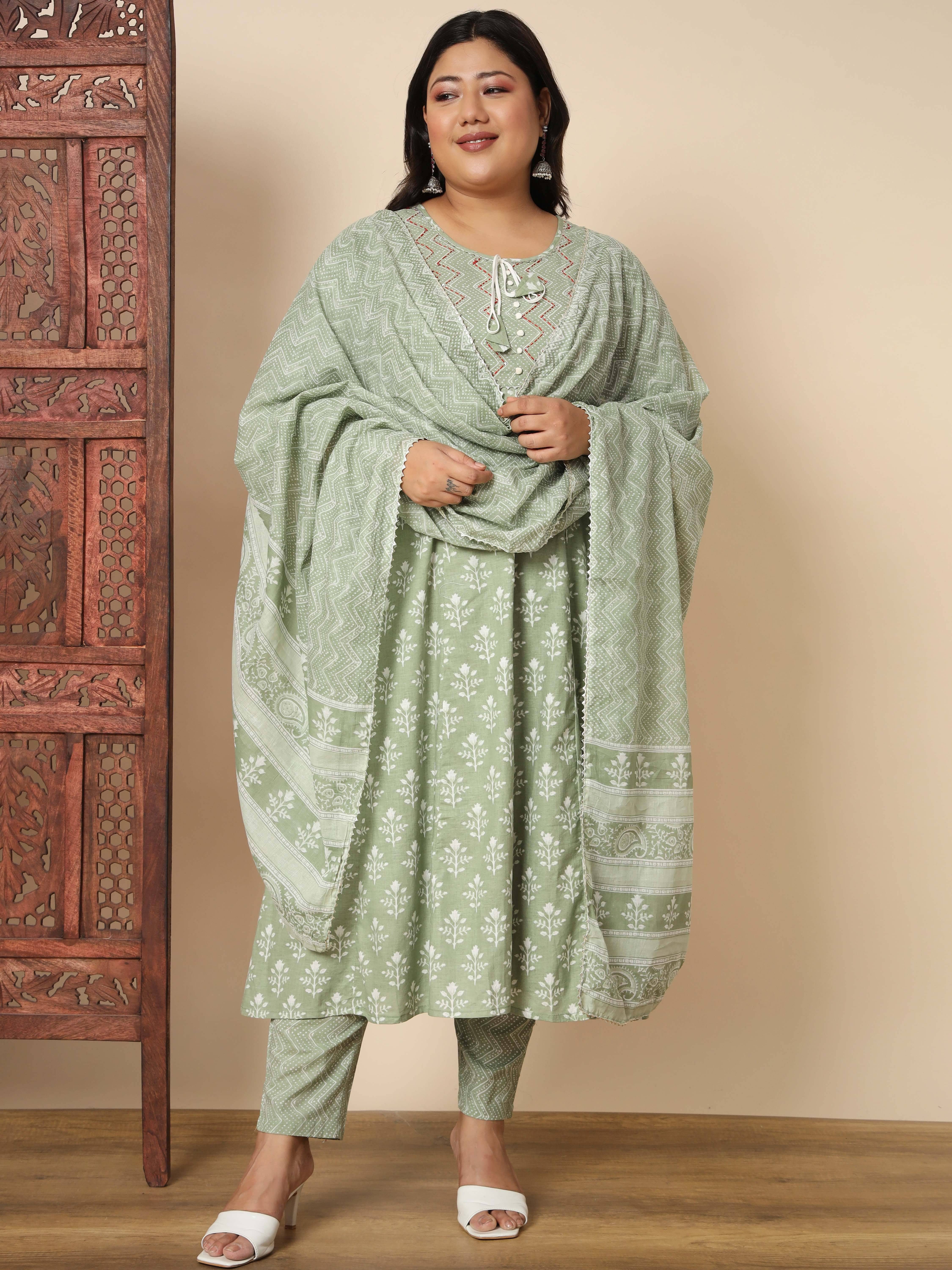     			Vbuyz Cotton Printed Kurti With Palazzo Women's Stitched Salwar Suit - Green ( Pack of 1 )