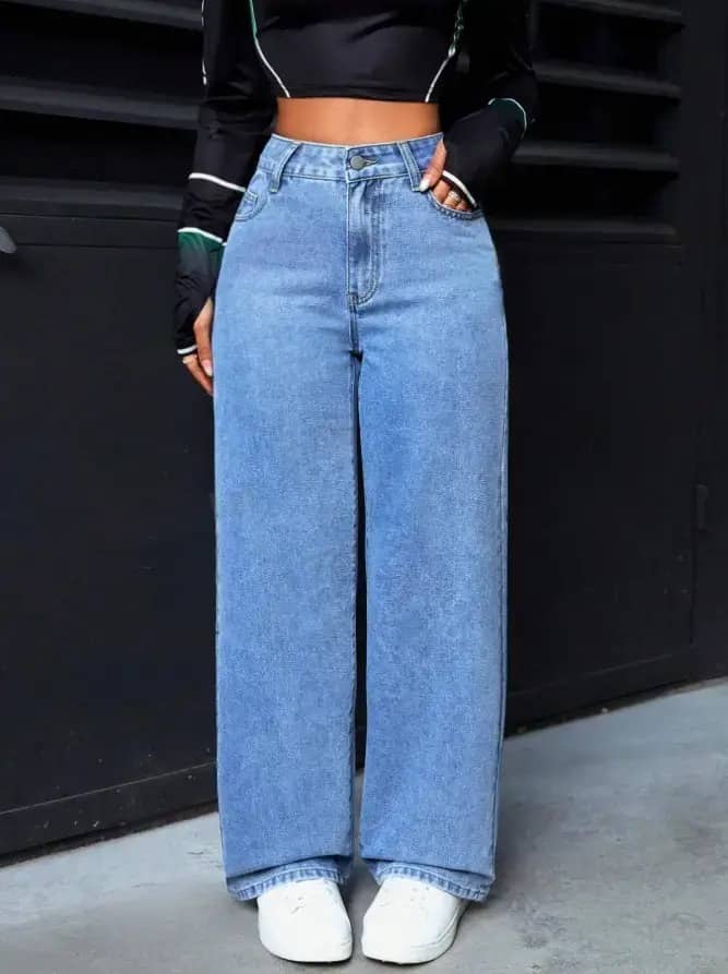 WOOMNY - Light Blue Denim Wide Leg Women's Jeans ( Pack of 1 ) - Jeans | Buy online on ZillyBuy