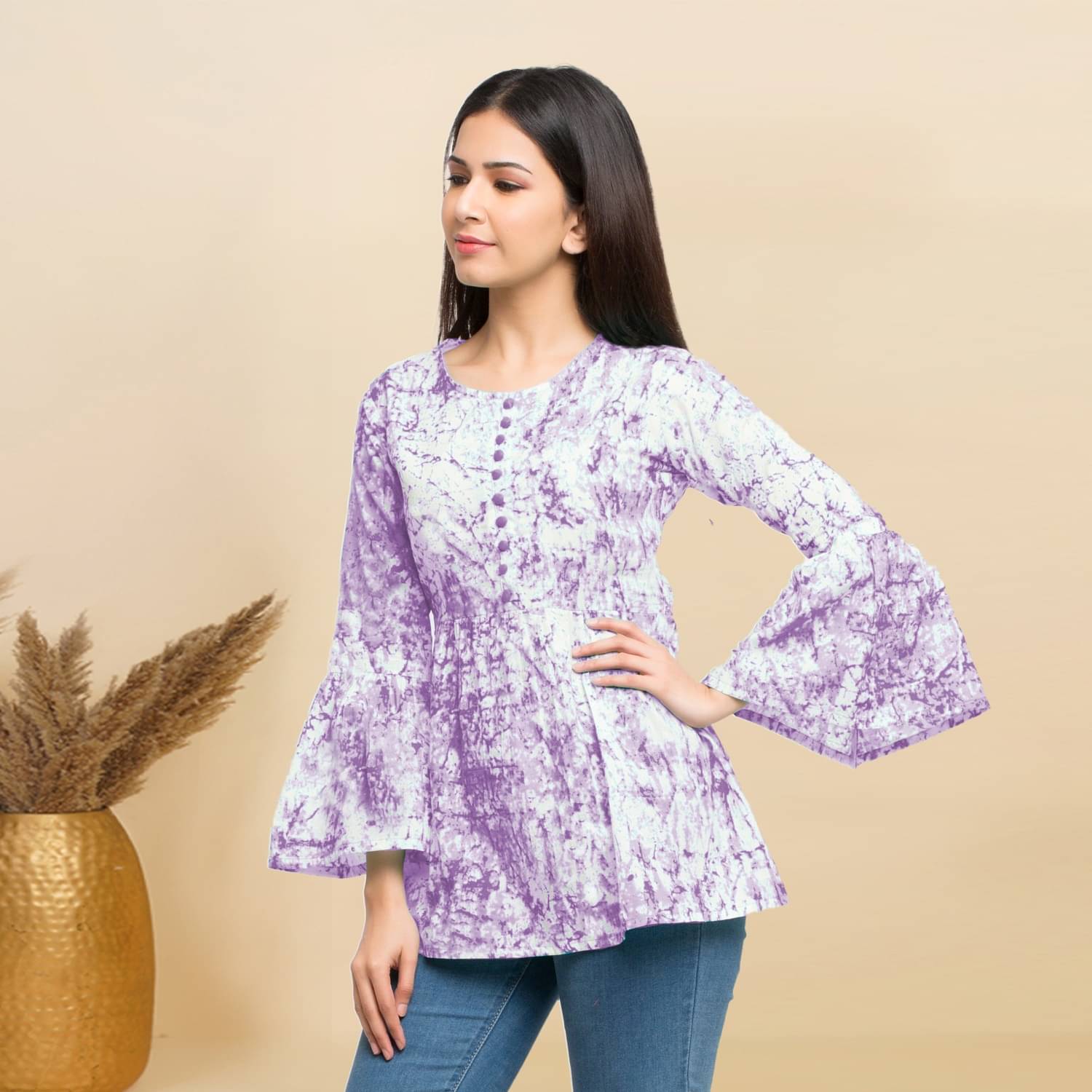     			Yash Gallery Women's Cotton A-Line Top ( Blue )