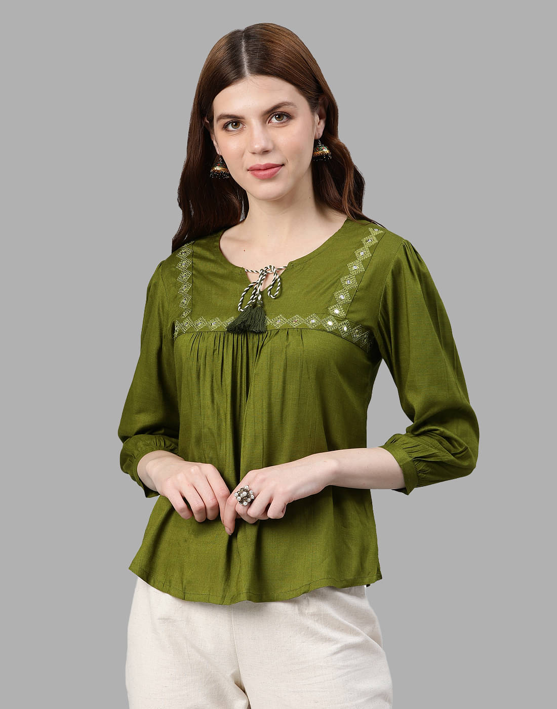 Yash Gallery Women's Rayon A-Line Top ( Green ) Yash Gallery Women's Rayon A-Line Top ( Green )