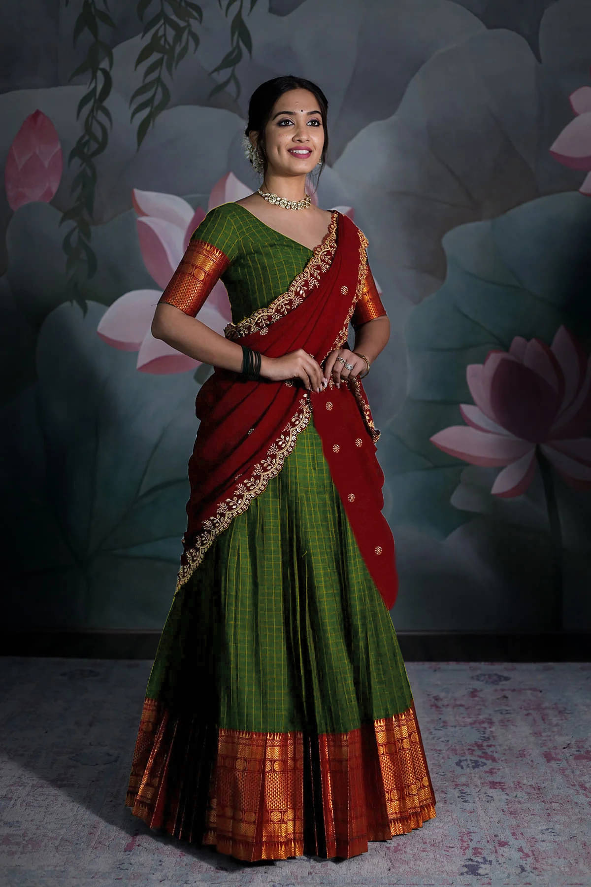 kedar fab Green Jacquard Circular Semi Stitched Lehenga Single kedar fab Green Jacquard Circular Semi Stitched Lehenga Single