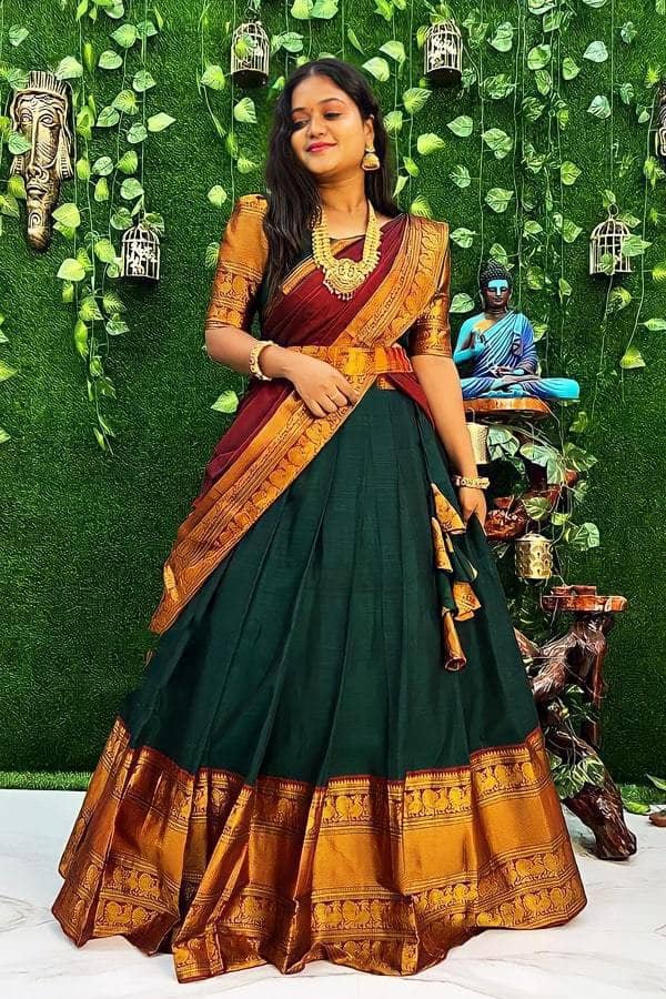 kedar fab Green Jacquard Circular Semi Stitched Lehenga Single