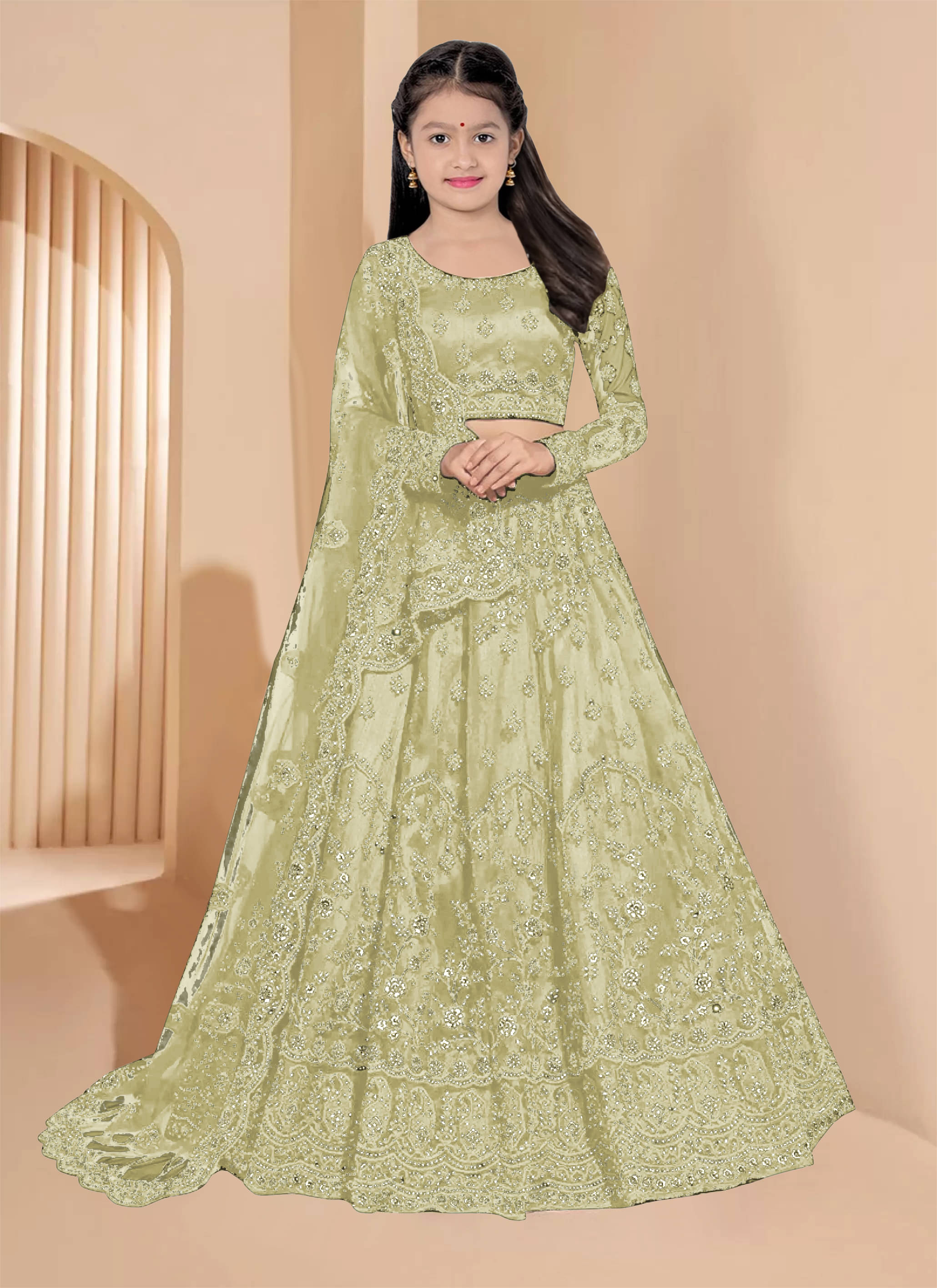     			piludi Net Lehenga Choli Set For Girls ( Pack of 1 , Pistachio )