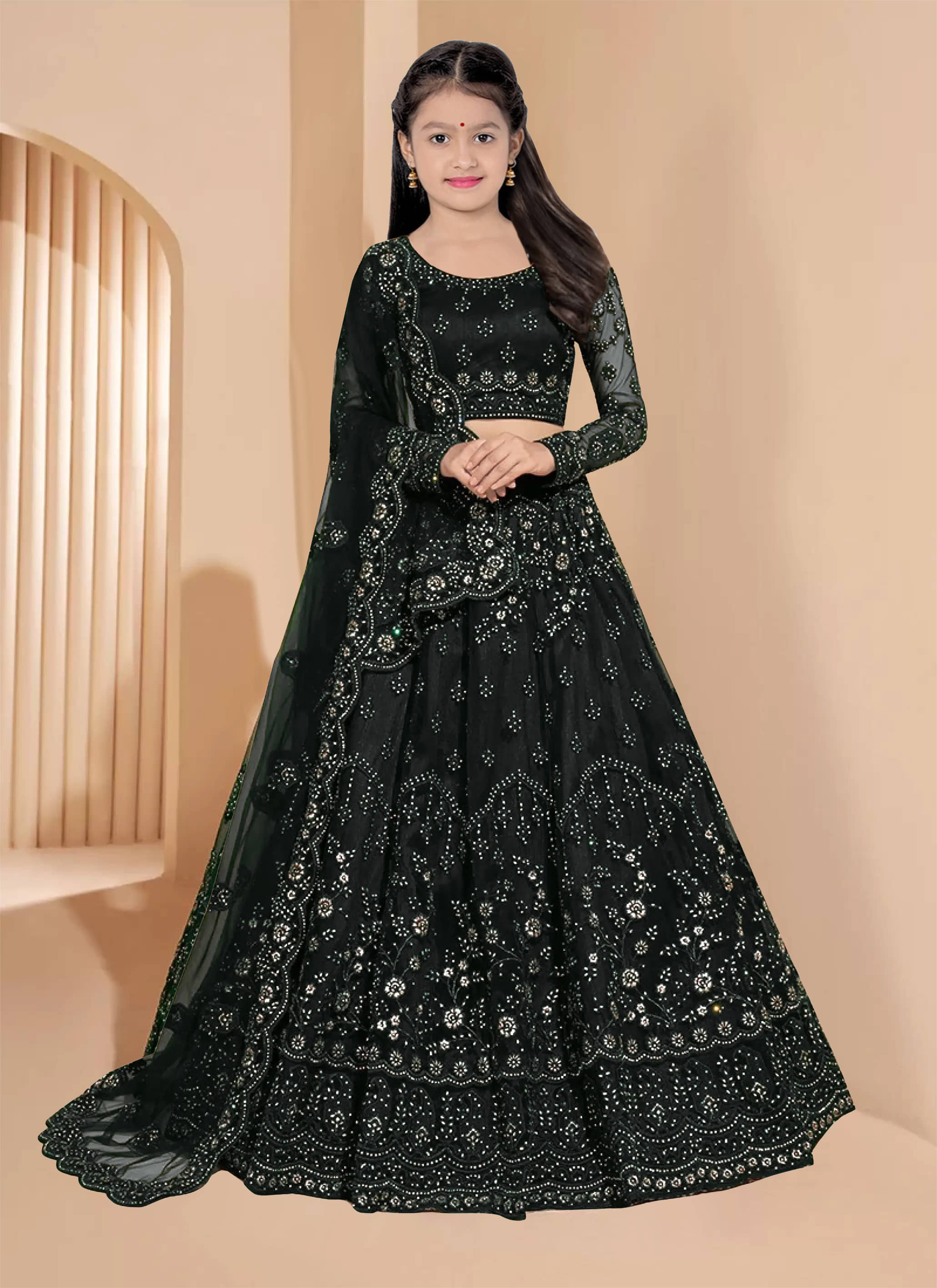 piludi Net Lehenga Choli Set For Girls ( Pack of 1 , Maroon )
