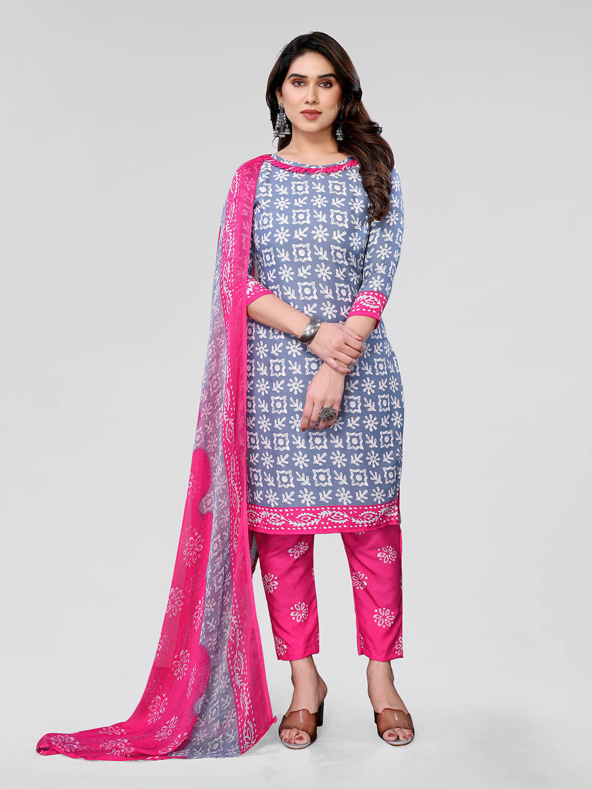 Anand Unstitched Crepe Printed Dress Material - Dark Grey ( Pack of 1 ) Anand Unstitched Crepe Printed Dress Material - Dark Grey ( Pack of 1 )