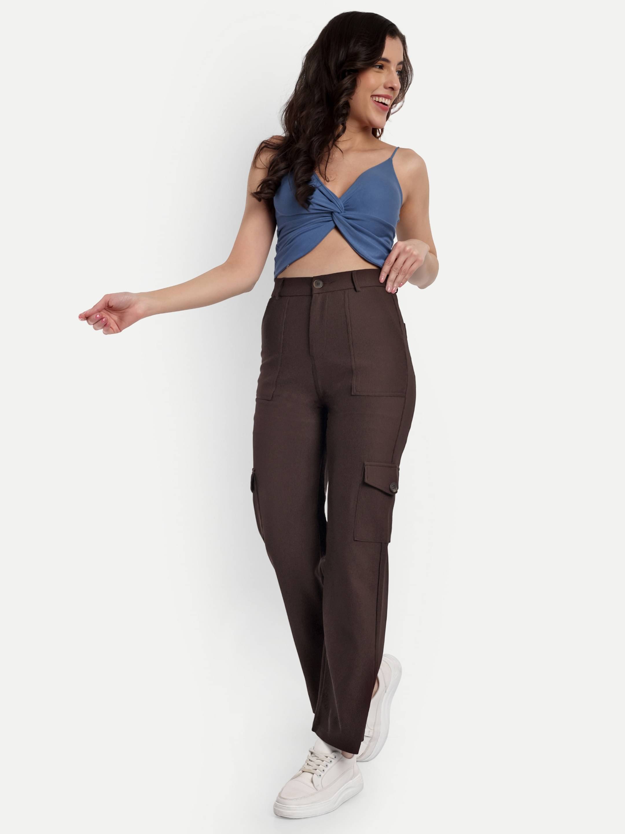     			Broadstar Pack of 1 Corduroy Straight Women's Cargo Pants ( Brown )