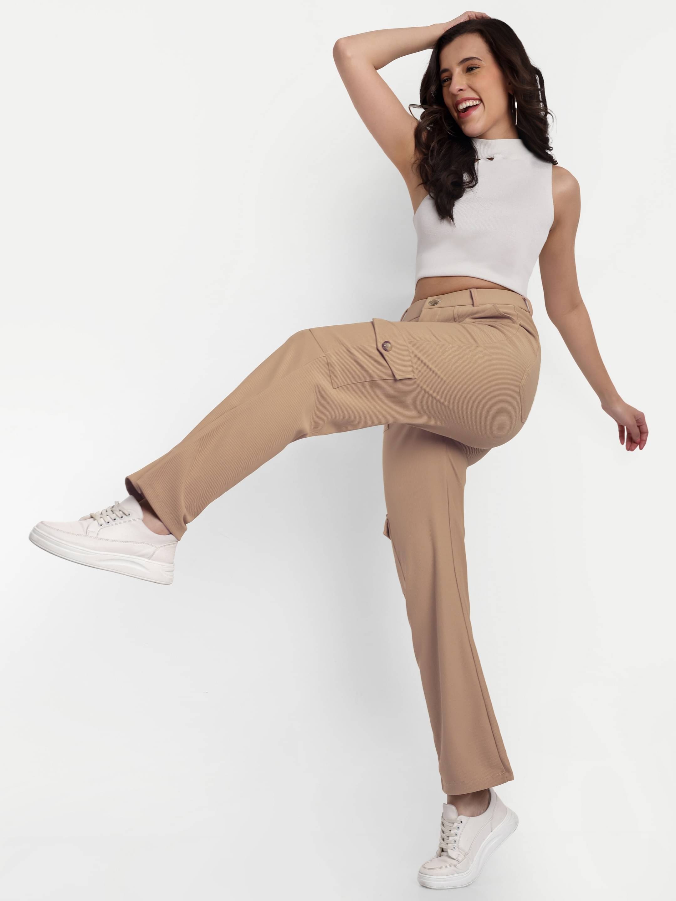     			Broadstar Pack of 1 Corduroy Straight Women's Cargo Pants ( Beige )