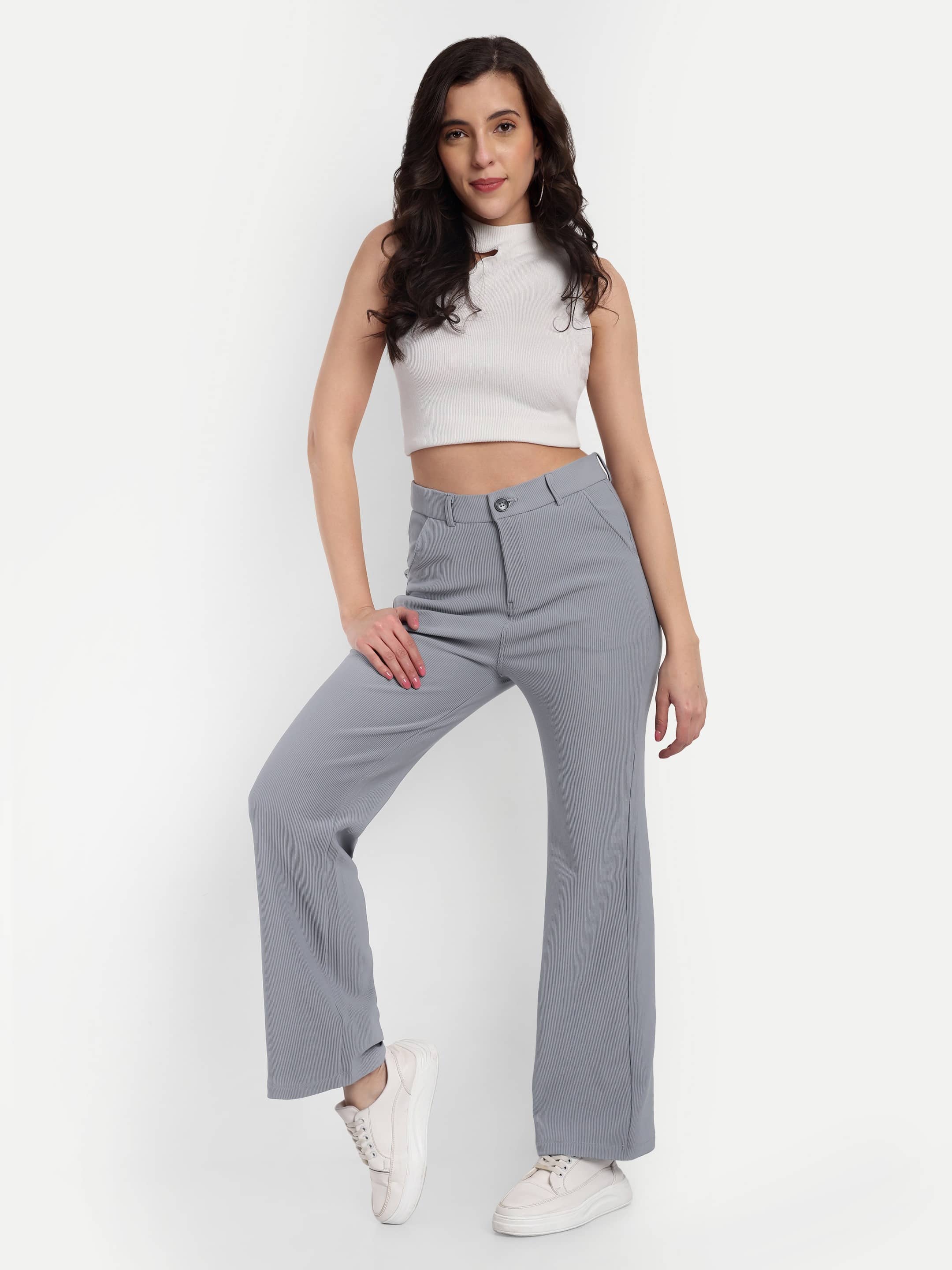 Broadstar Pack of 1 Corduroy Straight Women's Casual Pants ( Grey ) - Trousers | Buy online on ZillyBuy