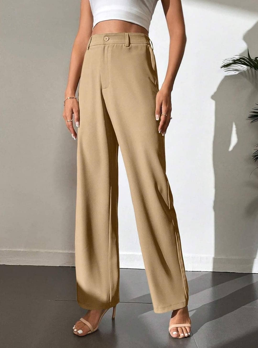 Broadstar Pack of 1 Polyester Straight Women's Casual Pants ( Beige ) - Trousers | Buy online on ZillyBuy