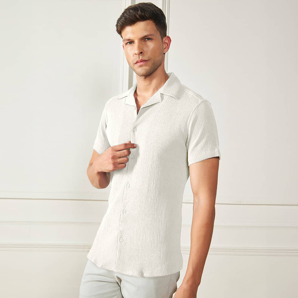 Eyebogler Poly Cotton Relaxed Fit Solids Half Sleeves Men's Casual Shirt - White ( Pack of 1 )