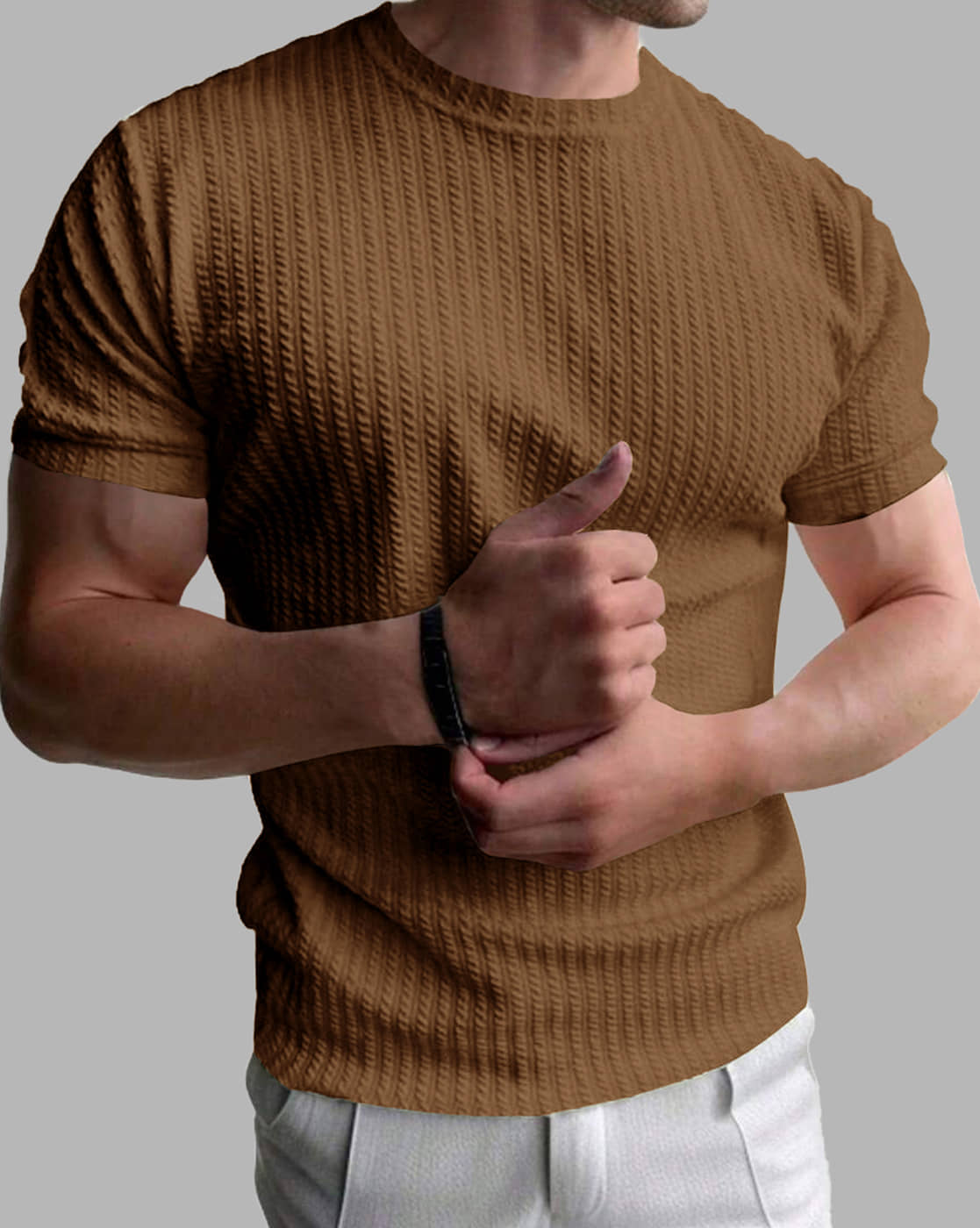 Eyebogler Polyester Relaxed Fit Self Design Half Sleeves Men's Round T-Shirt - Black ( Pack of 1 )