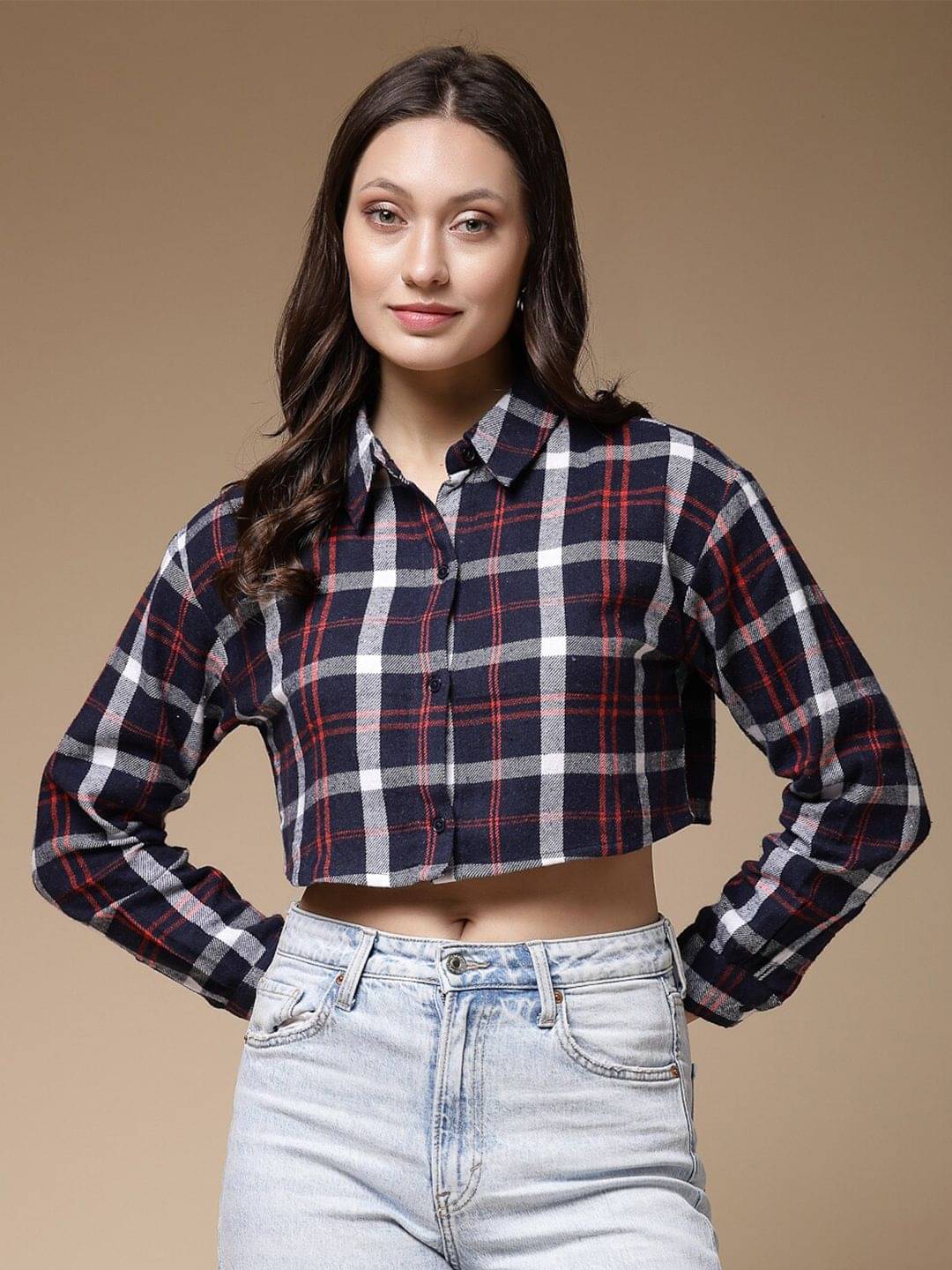 Freehand Women Checks Cotton Shirt ( Black ) Freehand Women Checks Cotton Shirt ( Black )