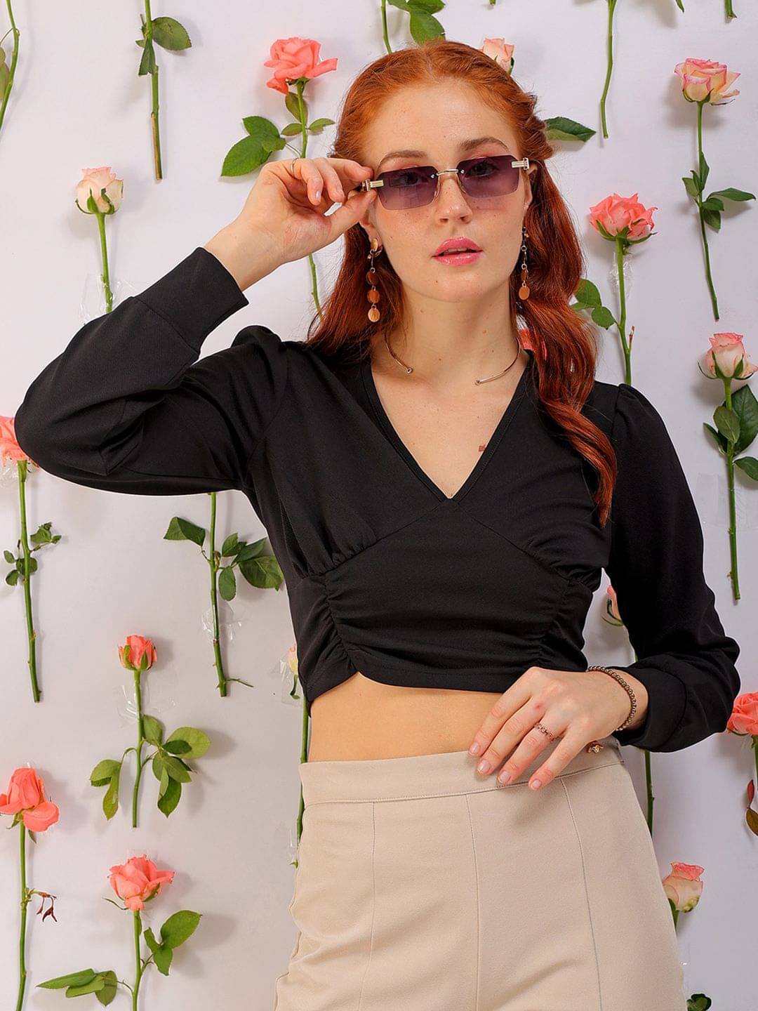 Freehand Women's Polyester Crop Top ( Black ) Freehand Women's Polyester Crop Top ( Black )