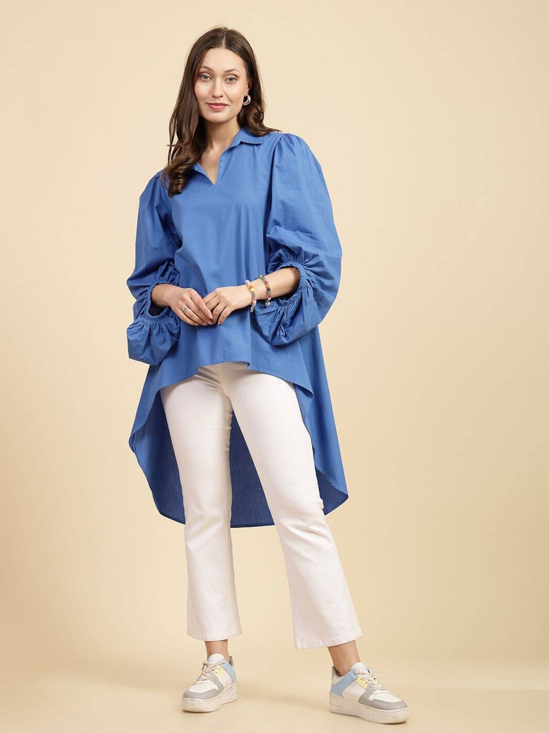 Freehand Women Solid Cotton Shirt ( Blue )     			Freehand Women Solid Cotton Shirt ( Blue )