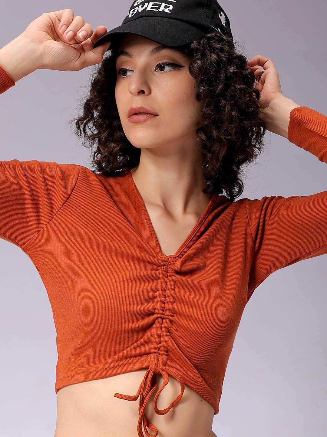     			Freehand Women's Polyester Drawstring Top ( Brown )