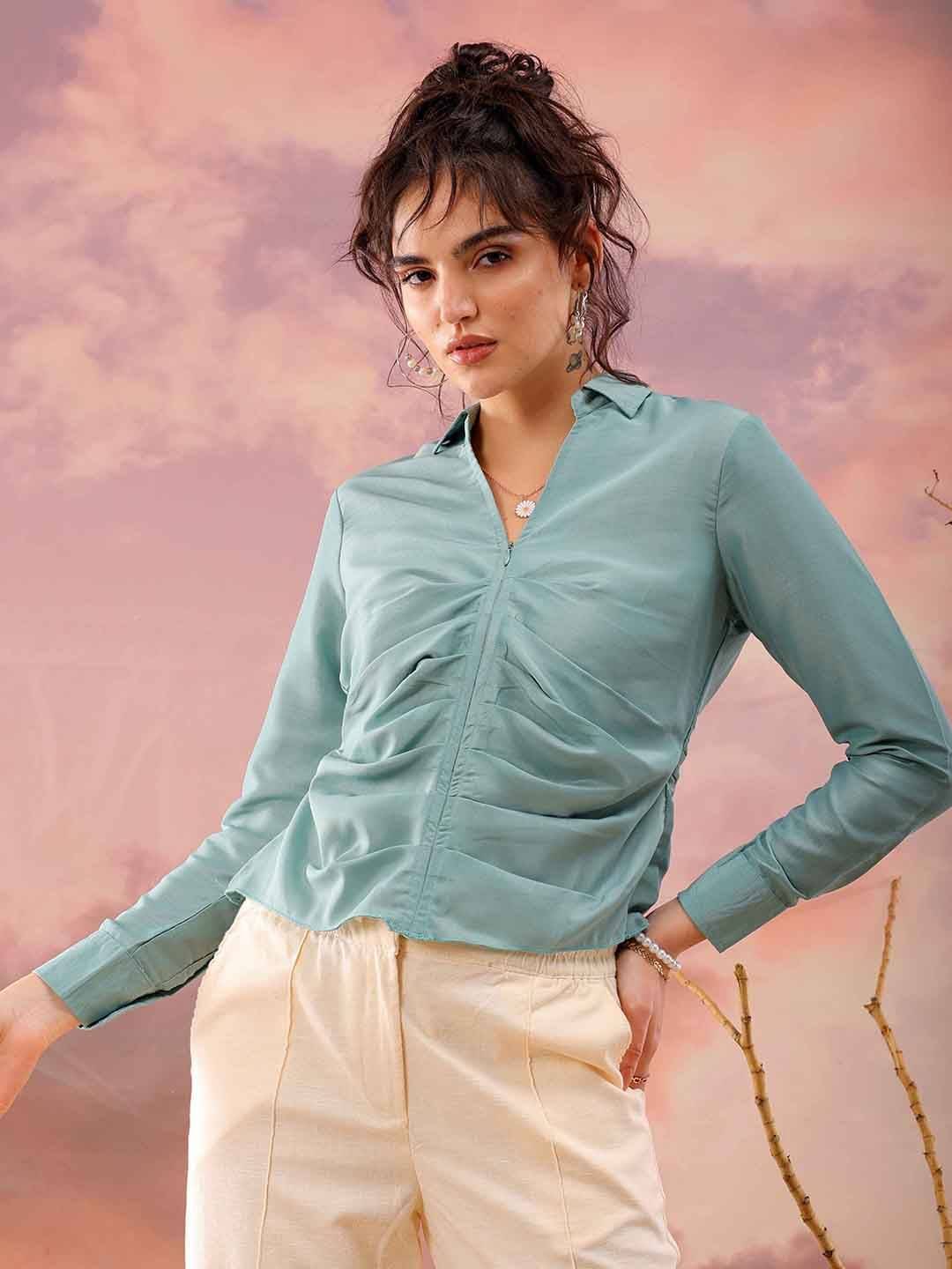     			Freehand Women's Polyester Regular Top ( Green )