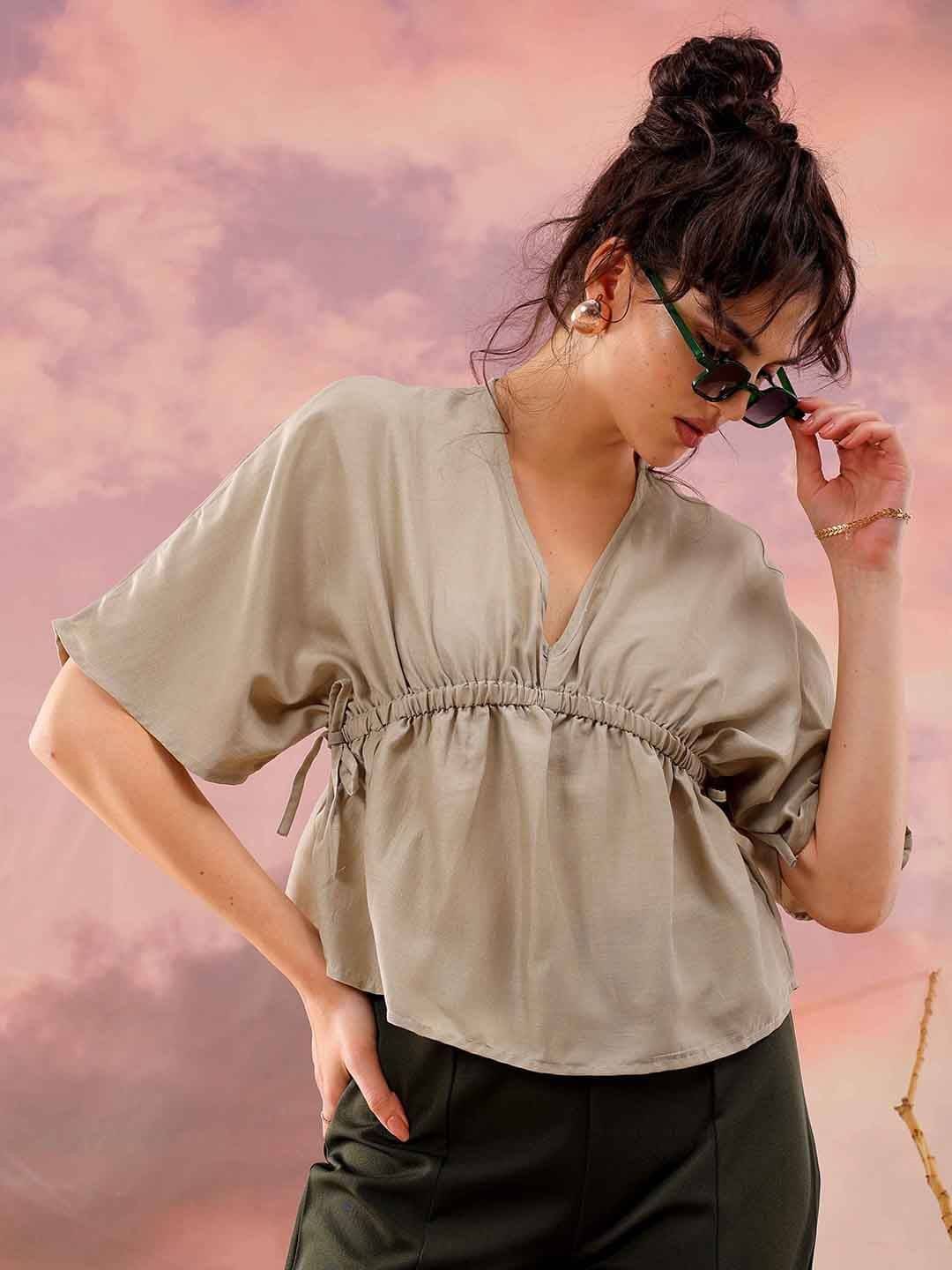     			Freehand Women's Polyester Peplum Top ( Grey )