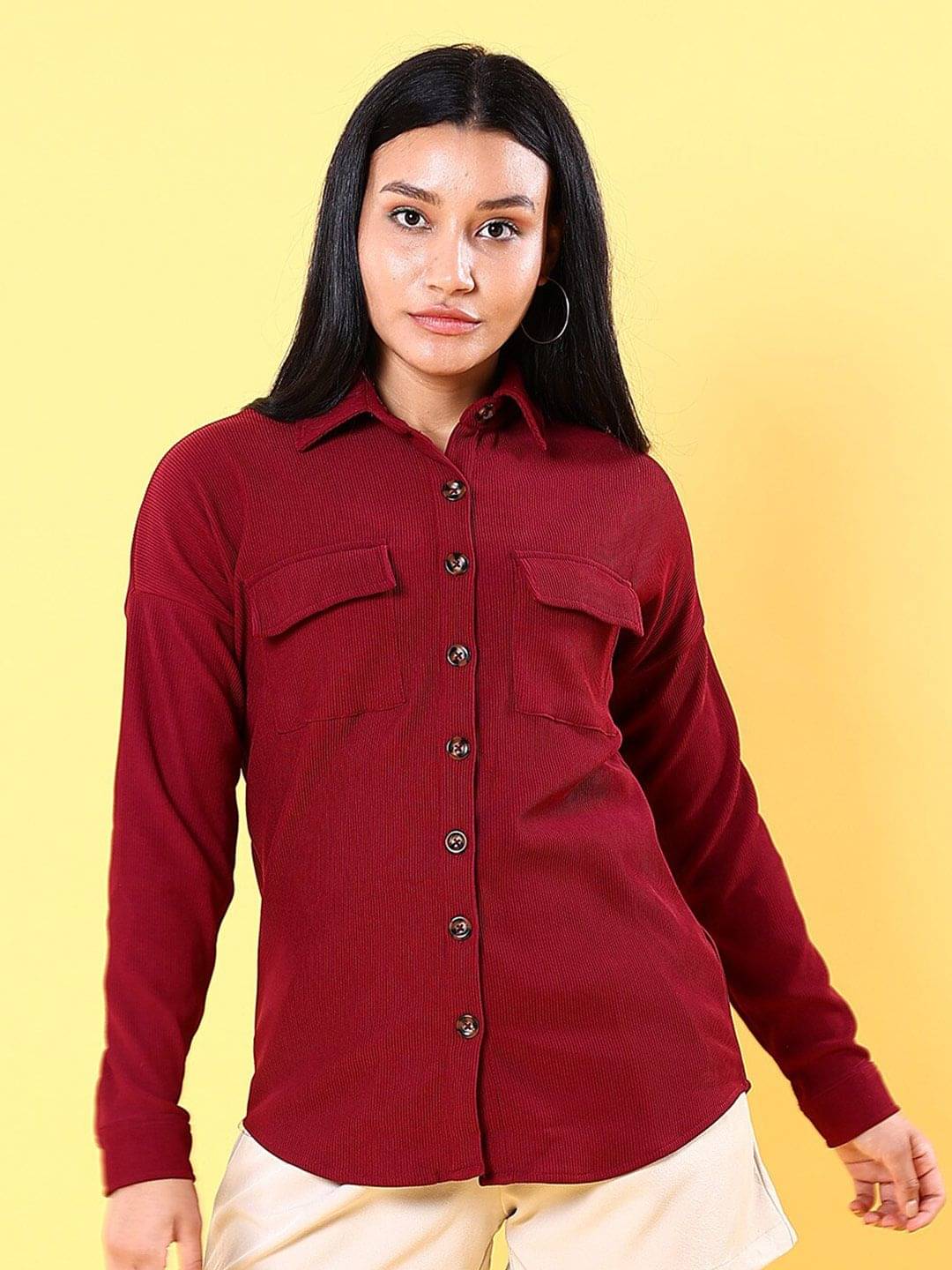     			Freehand Women Solid Blend Shirt ( Maroon )