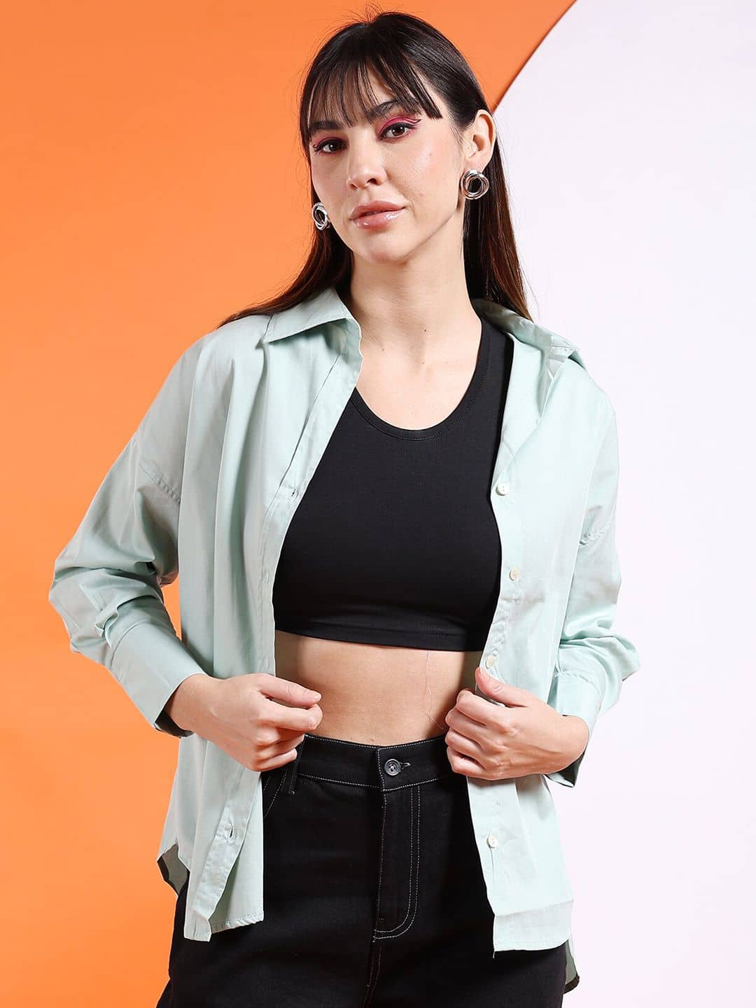 Freehand Women Solid Cotton Shirt ( Olive )