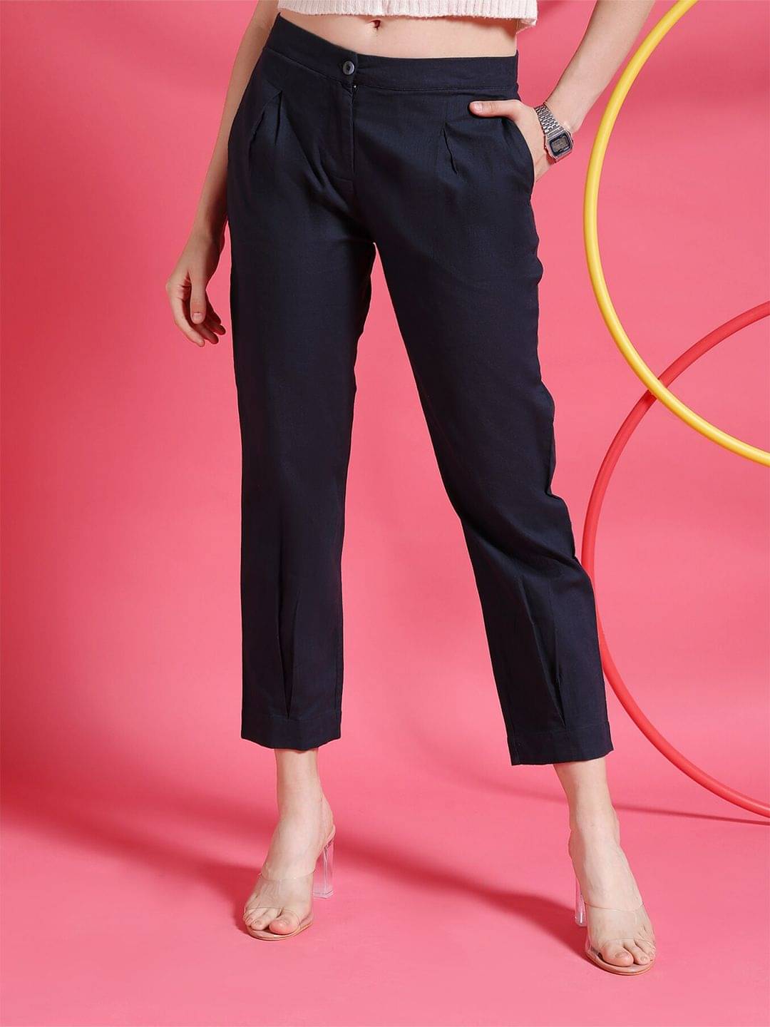     			Freehand Pack of 1 Cotton Tapered Women's Casual Pants ( Blue )
