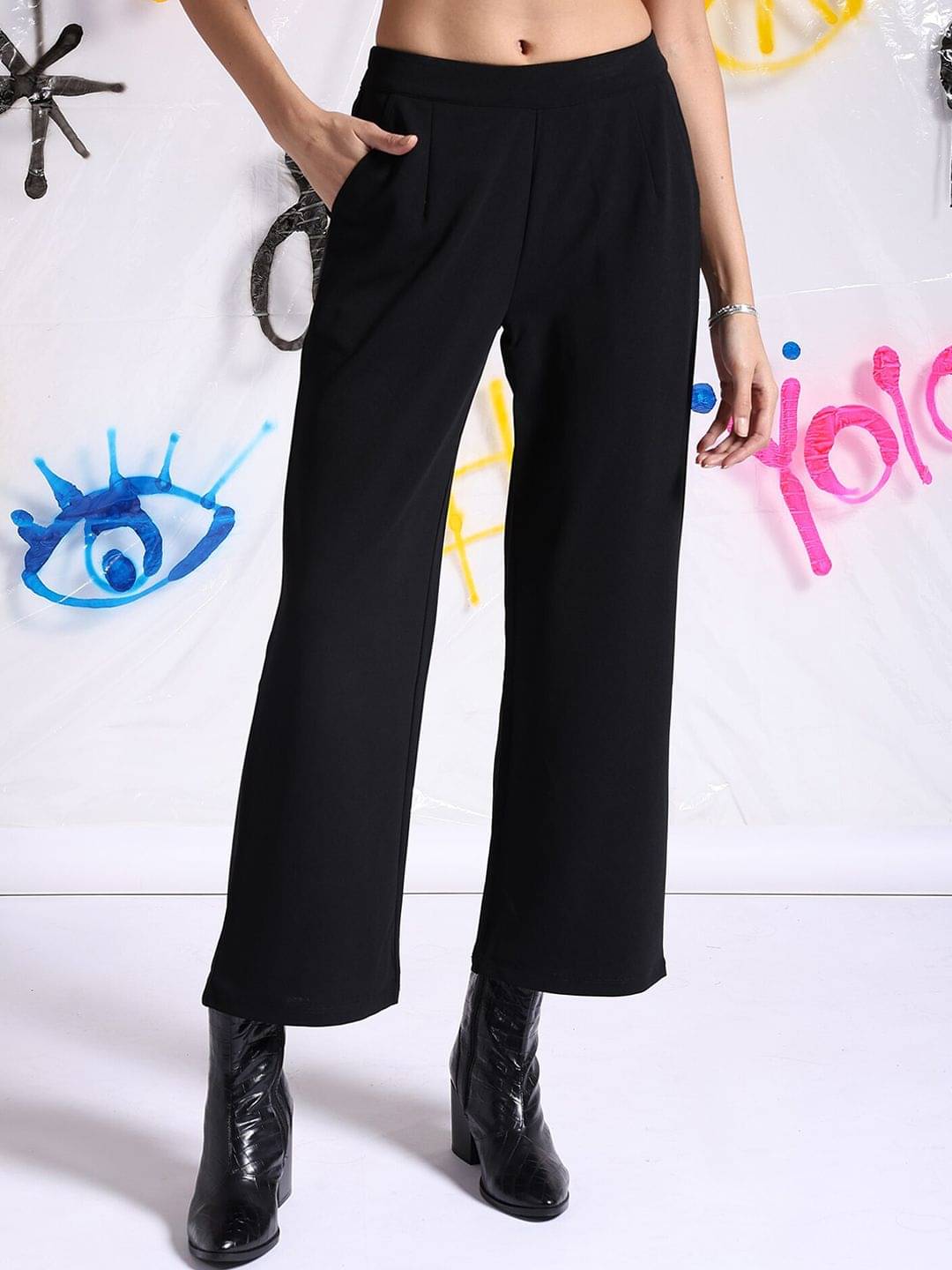     			Freehand Pack of 1 Polyester Regular Women's Casual Pants ( Black )