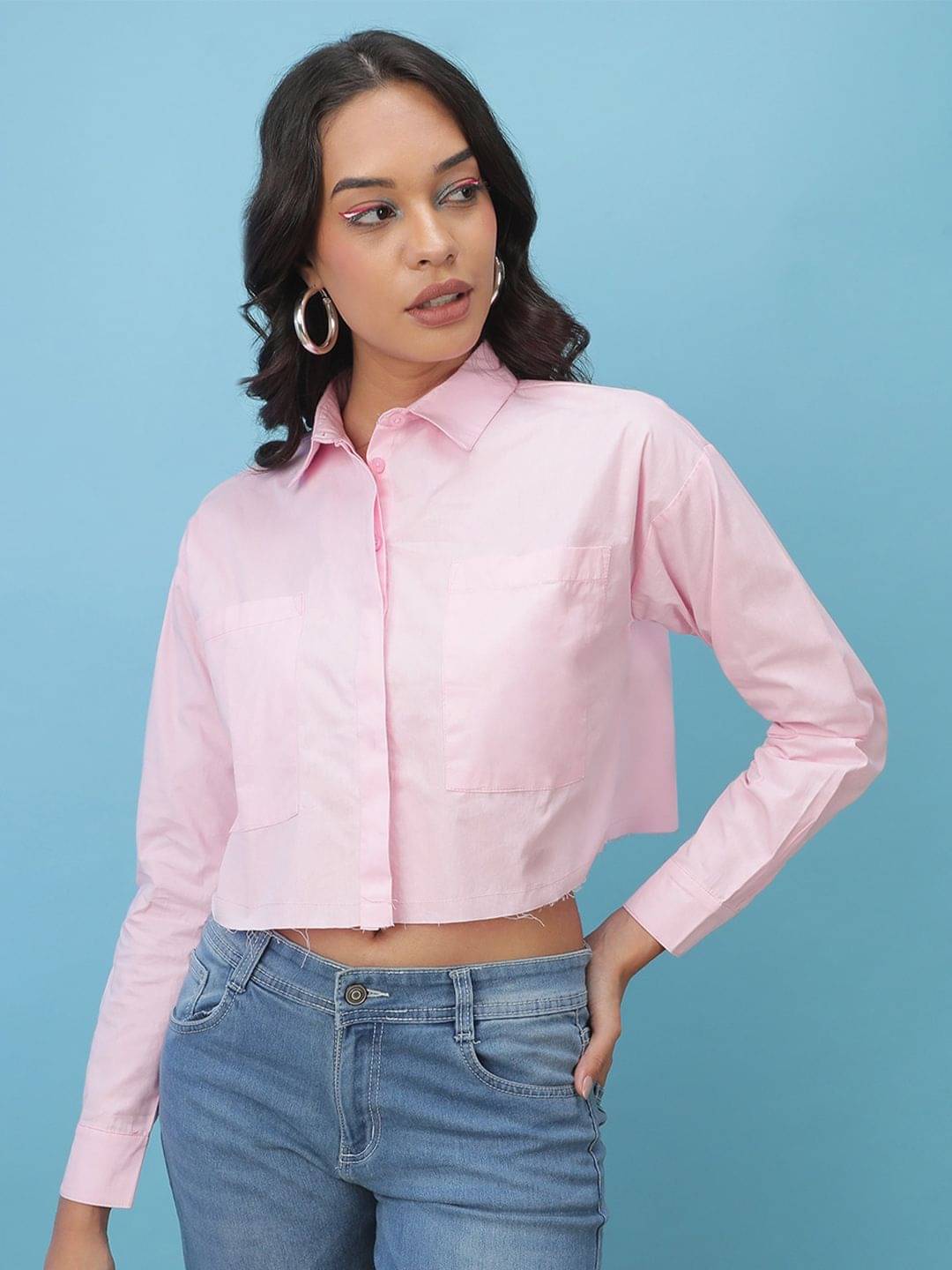 Freehand Women Solid Cotton Shirt ( Pink )     			Freehand Women Solid Cotton Shirt ( Pink )