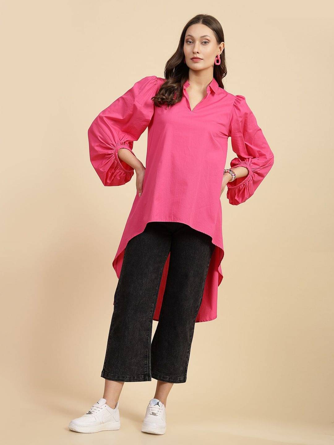 Freehand Women Solid Cotton Shirt ( Pink ) Freehand Women Solid Cotton Shirt ( Pink )