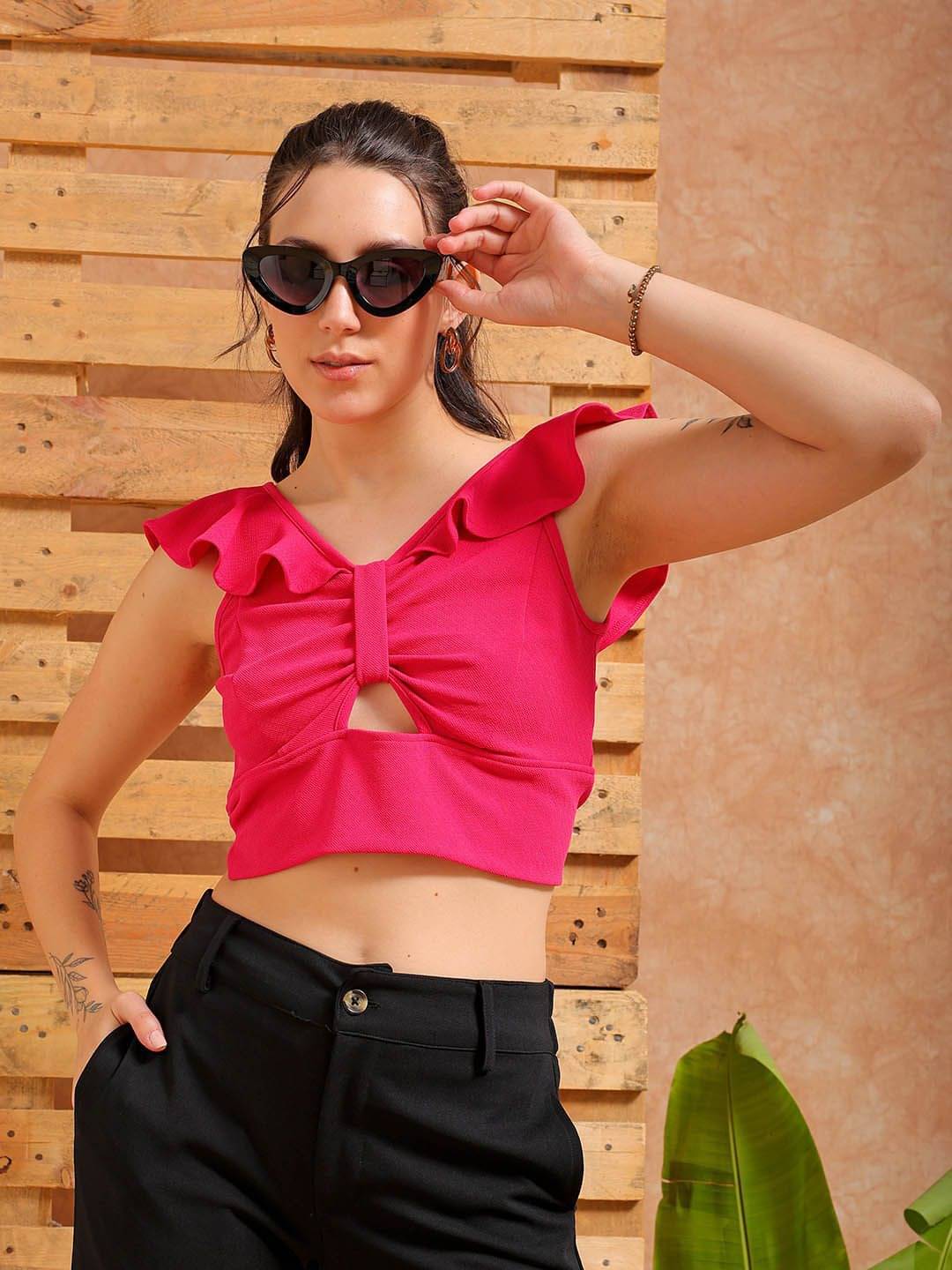     			Freehand Women's Polyester Crop Top ( Pink )