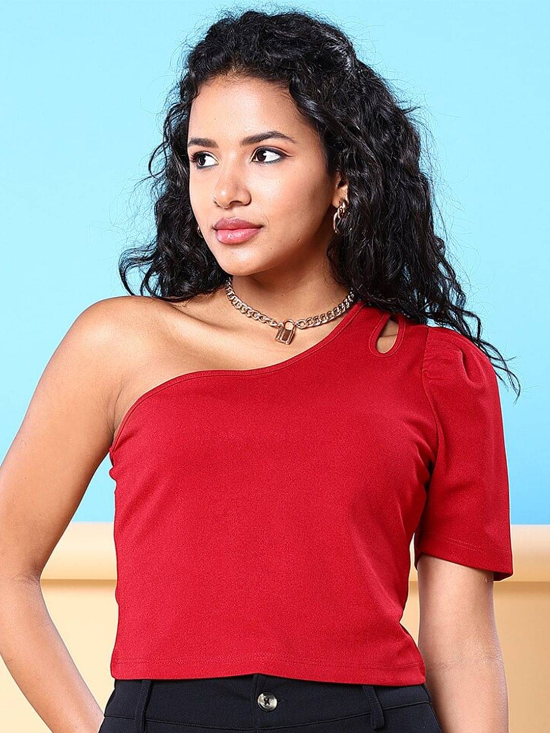 Freehand Women's Polyester Asymmetrical Top ( Red ) Freehand Women's Polyester Asymmetrical Top ( Red )