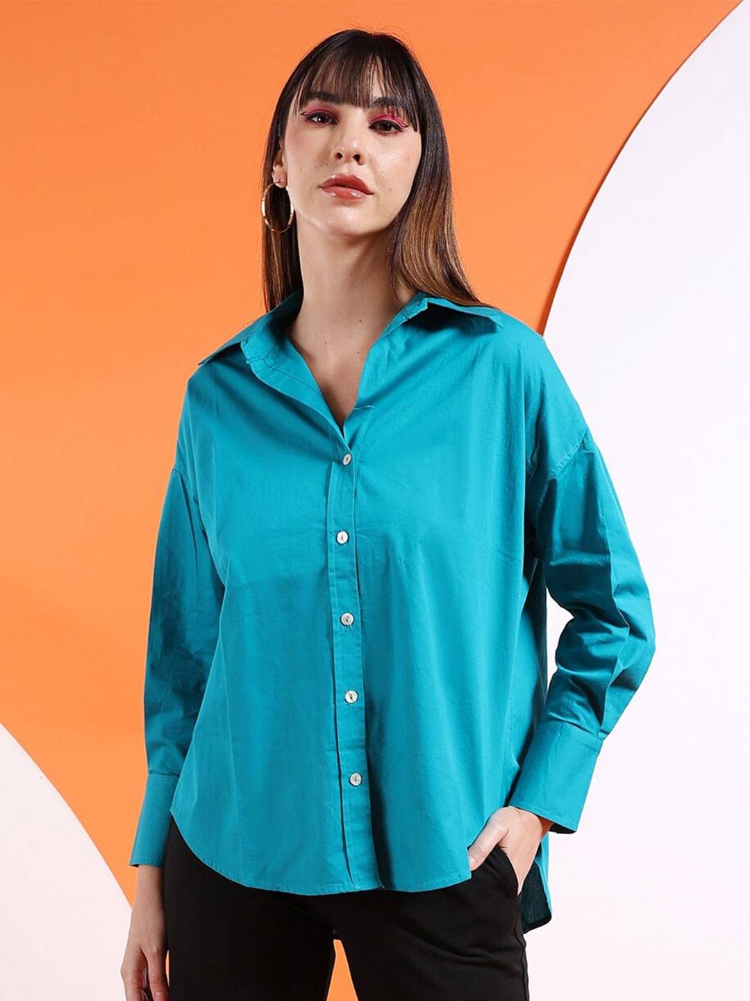     			Freehand Women Solid Cotton Shirt ( Turquoise )