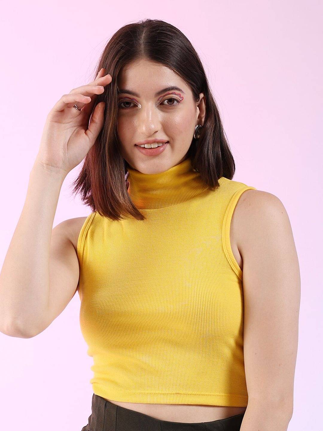 Freehand Women's Polyester Crop Top ( Yellow ) Freehand Women's Polyester Crop Top ( Yellow )
