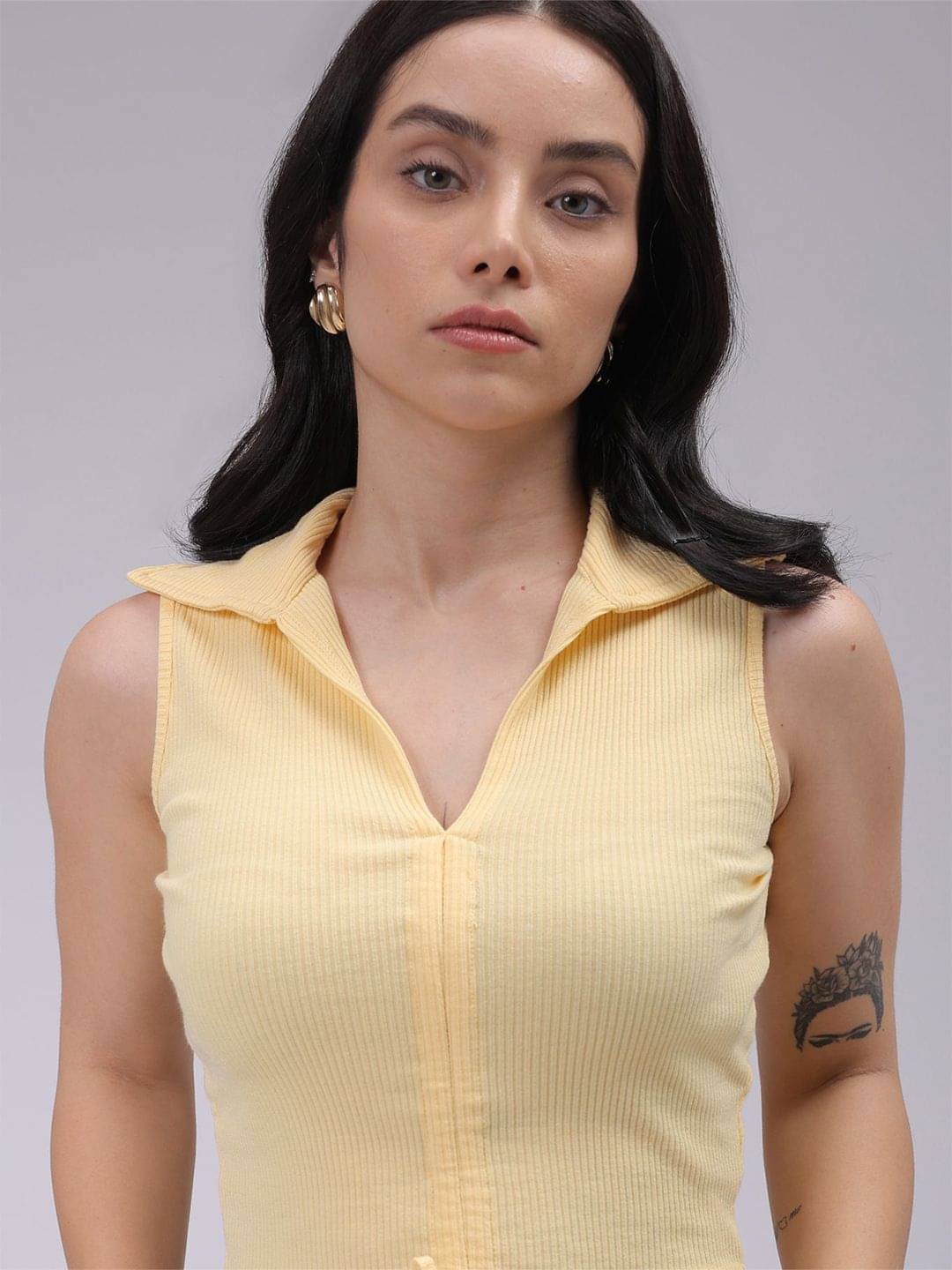 Freehand Women's Polyester Crop Top ( Yellow )     			Freehand Women's Polyester Crop Top ( Yellow )