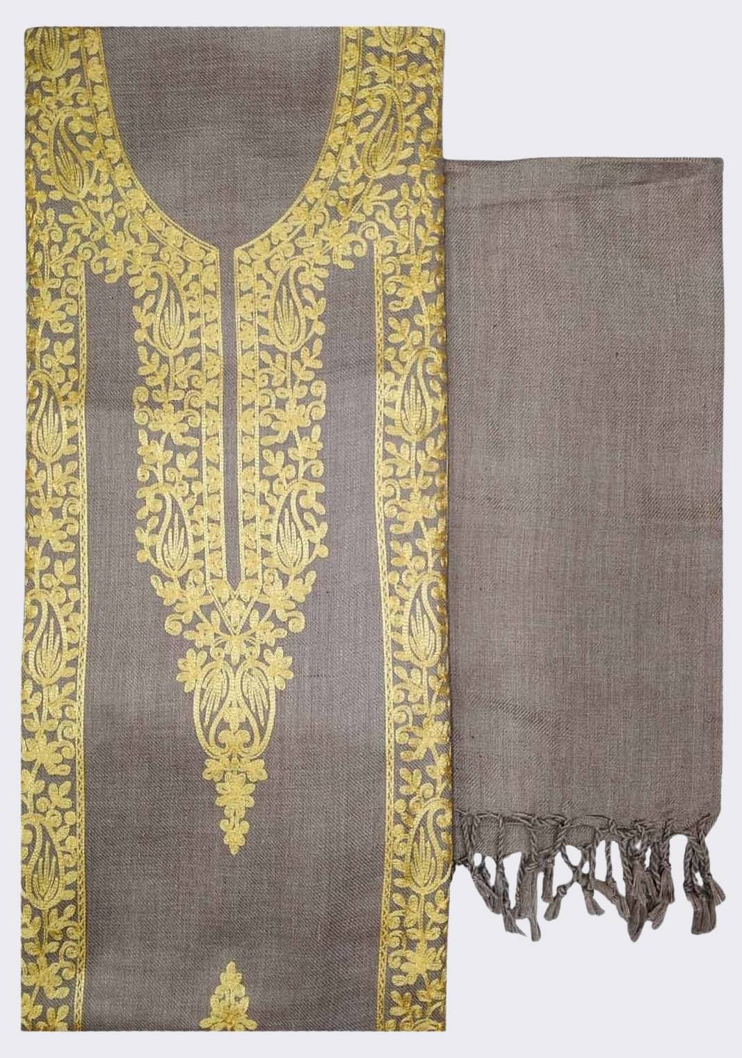     			KASHMIRI Unstitched Woollen Embroidered Dress Material - Dark Grey ( Pack of 1 )