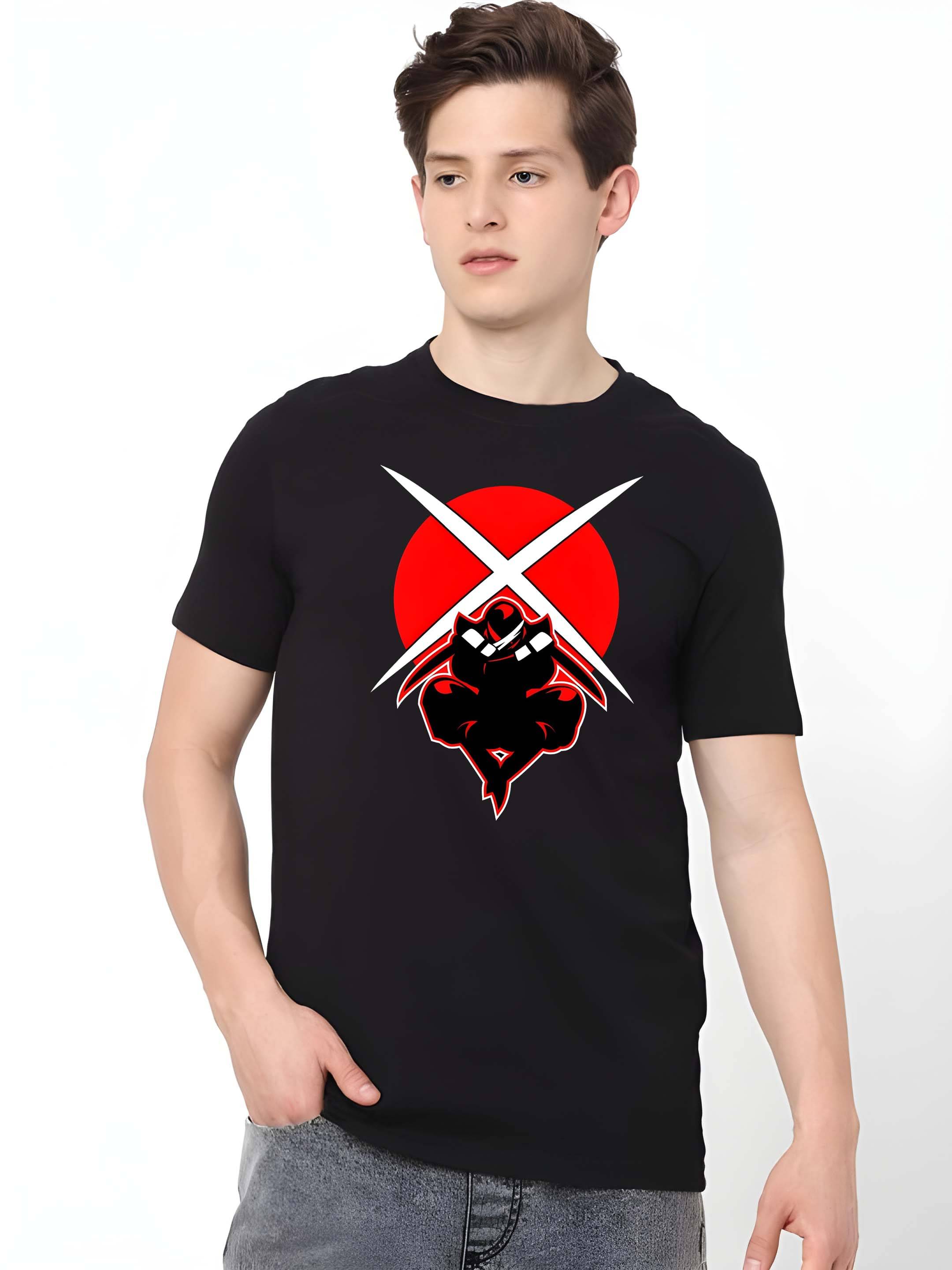 Kaido Cotton Blend Regular Fit Printed Half Sleeves Men's Round T-Shirt - Black ( Pack of 1 )     			Kaido Cotton Blend Regular Fit Printed Half Sleeves Men's Round T-Shirt - Black ( Pack of 1 )