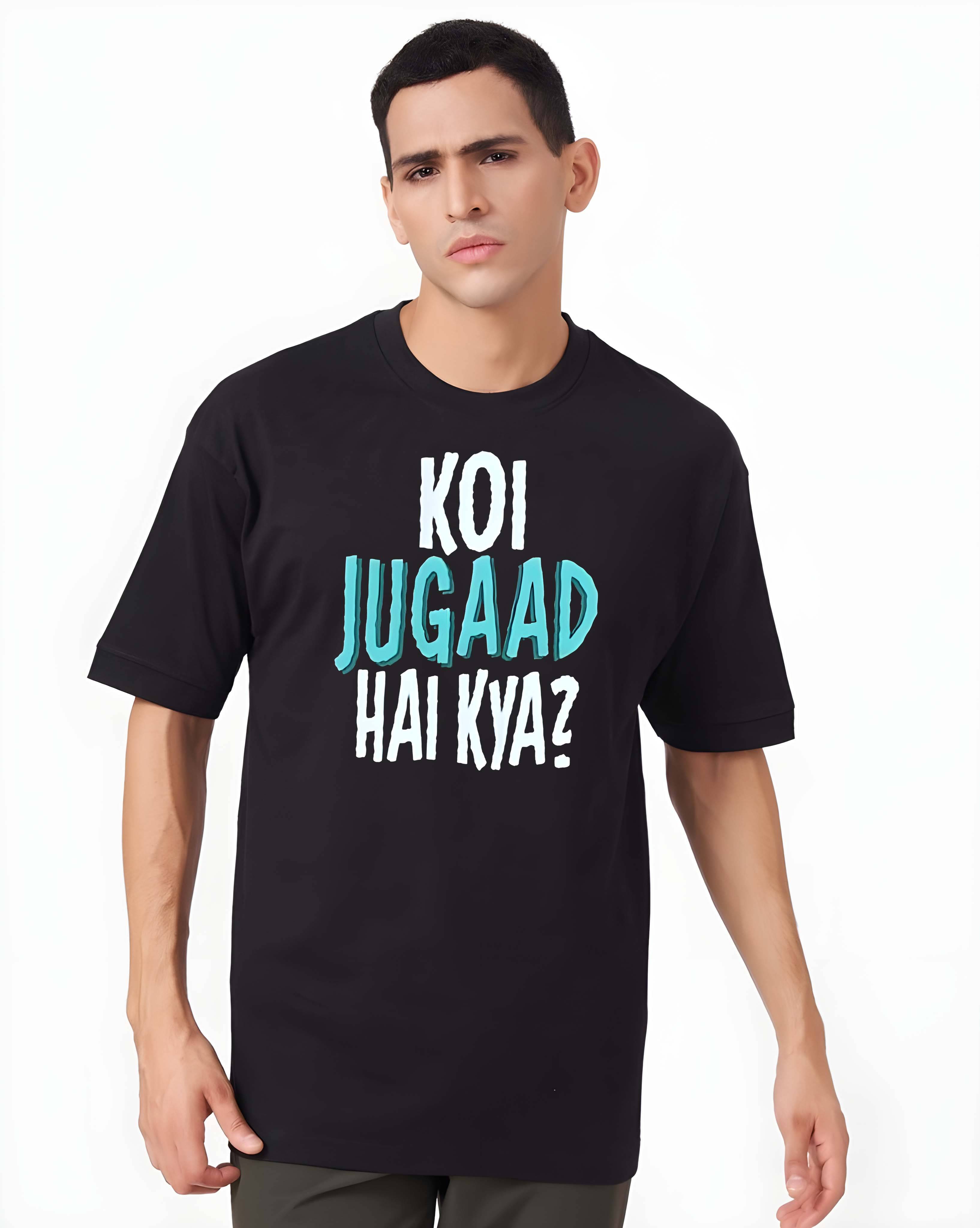 Kaido Cotton Oversized Fit Self Design Half Sleeves Men's Round T-Shirt - Black ( Pack of 1 )     			Kaido Cotton Oversized Fit Self Design Half Sleeves Men's Round T-Shirt - Black ( Pack of 1 )