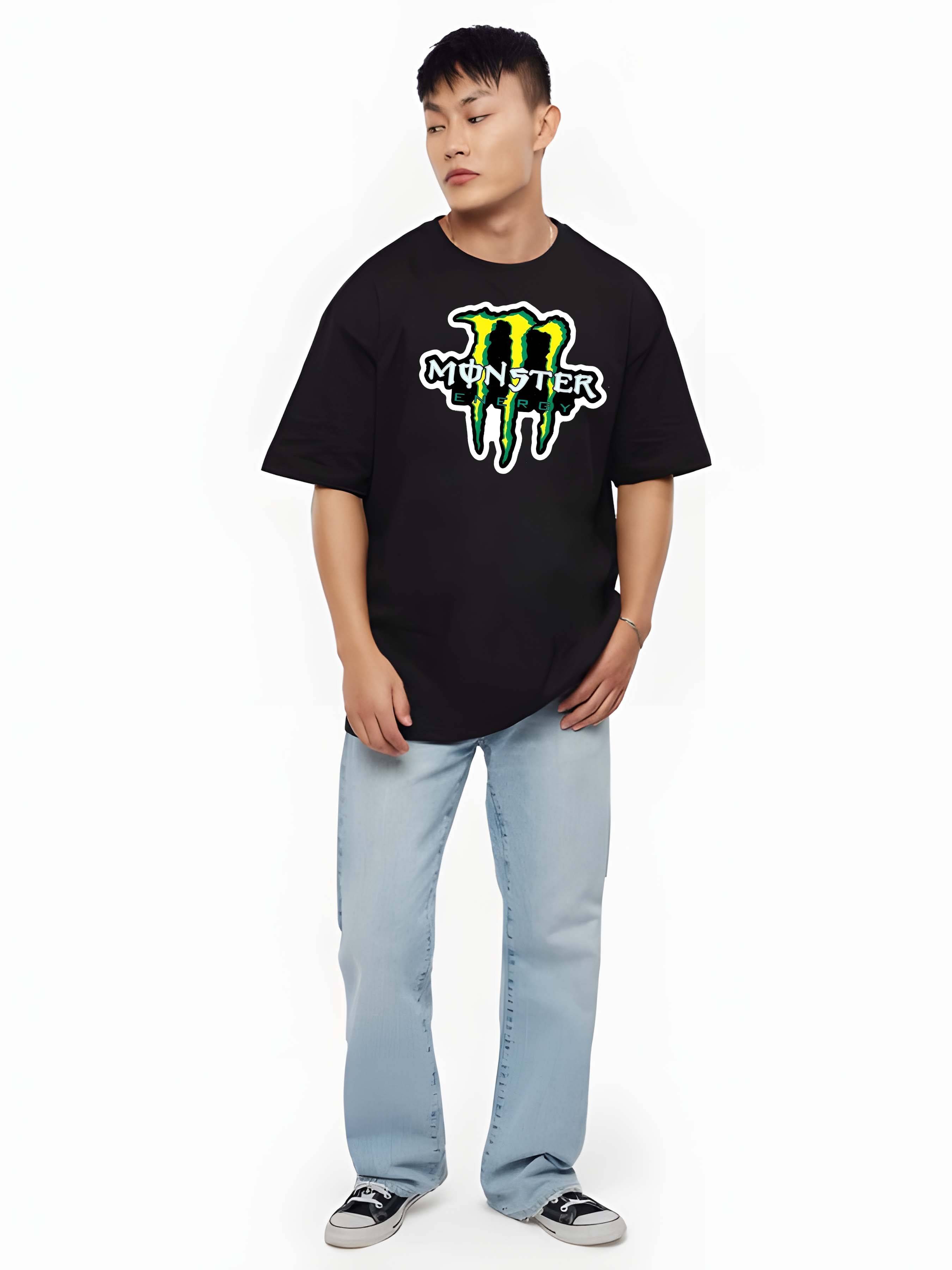    			Kaido Cotton Oversized Fit Self Design Half Sleeves Men's Round T-Shirt - Black ( Pack of 1 )
