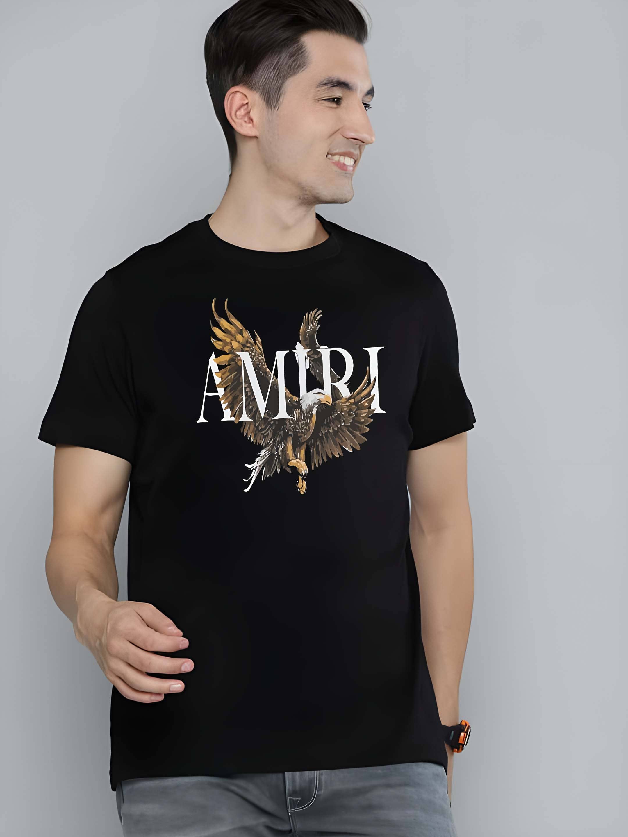 Kaido Cotton Regular Fit Printed Half Sleeves Men's Round T-Shirt - Black ( Pack of 1 )