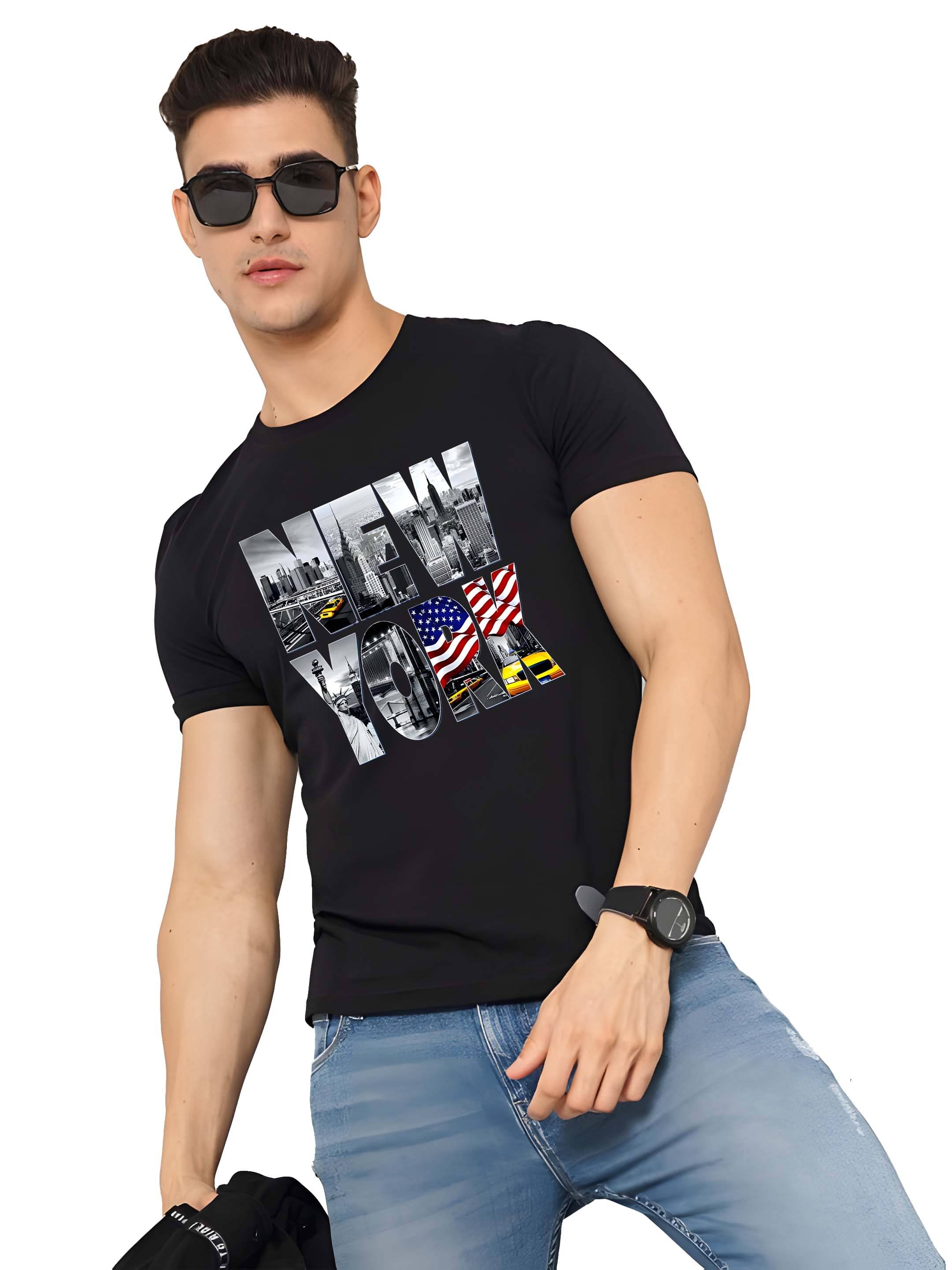     			Kaido Cotton Regular Fit Self Design Half Sleeves Men's Round T-Shirt - Black ( Pack of 1 )
