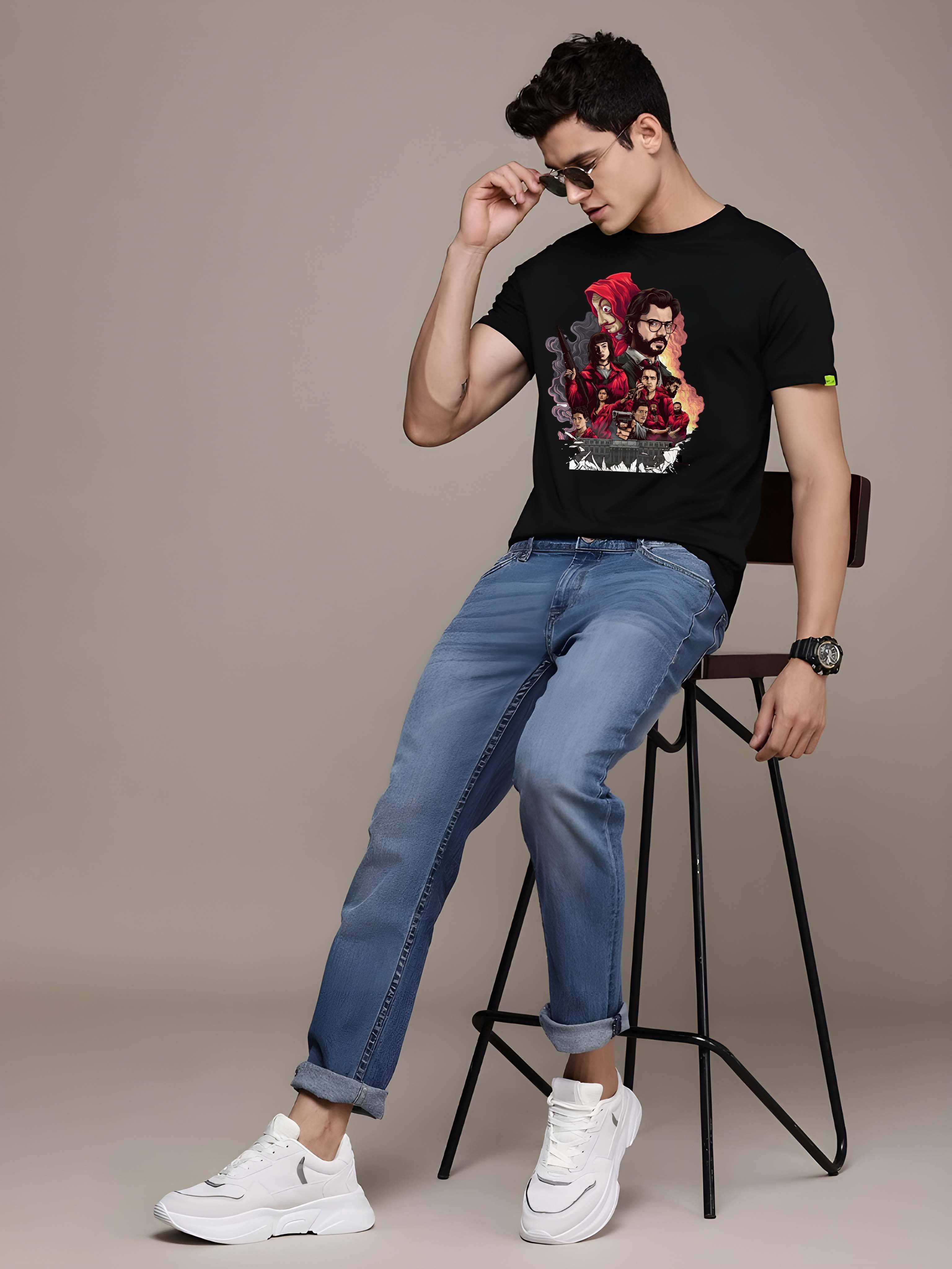     			Kaido Cotton Regular Fit Self Design Half Sleeves Men's Round T-Shirt - Black ( Pack of 1 )