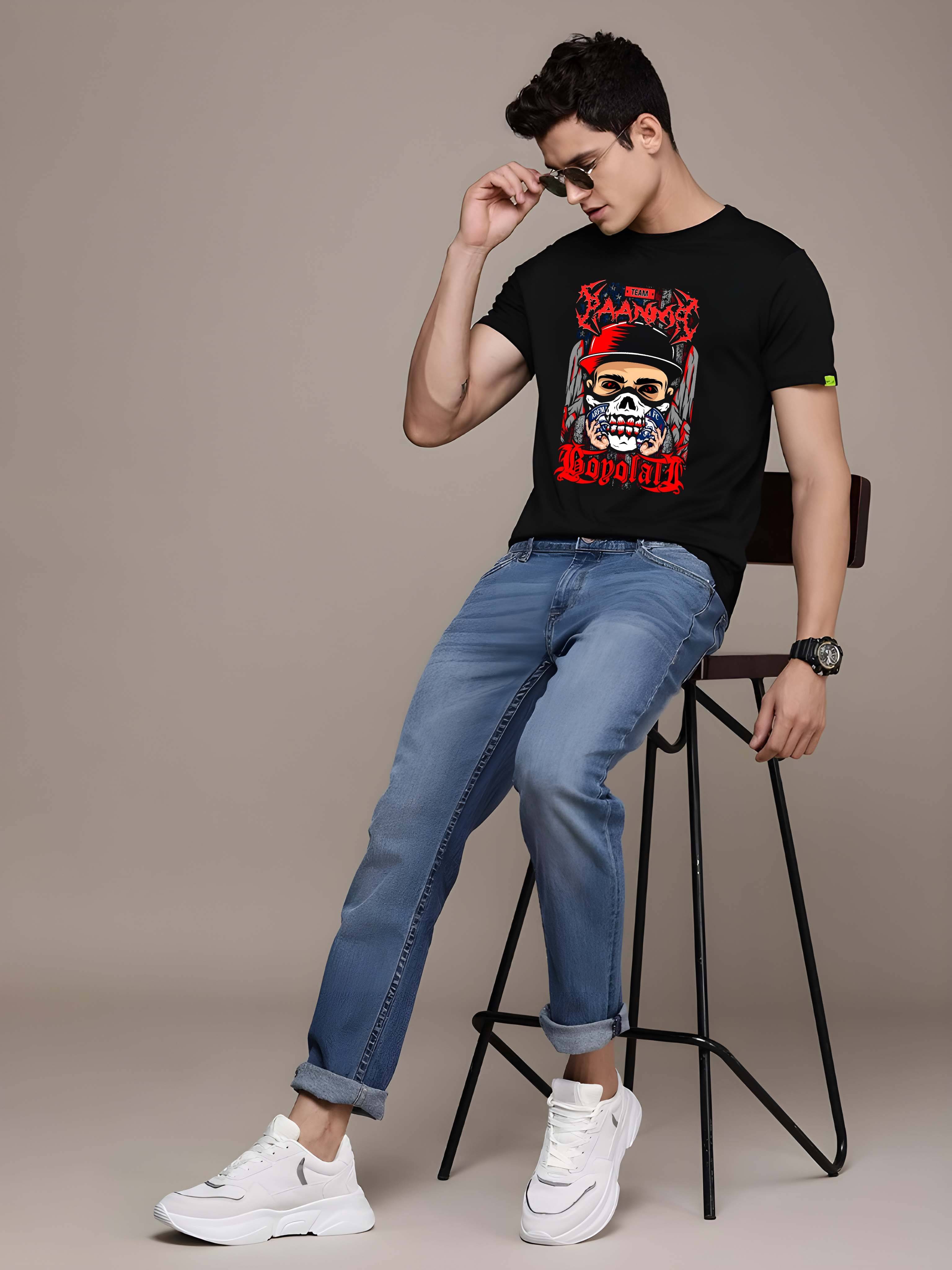    			Kaido Cotton Regular Fit Self Design Half Sleeves Men's Round T-Shirt - Black ( Pack of 1 )